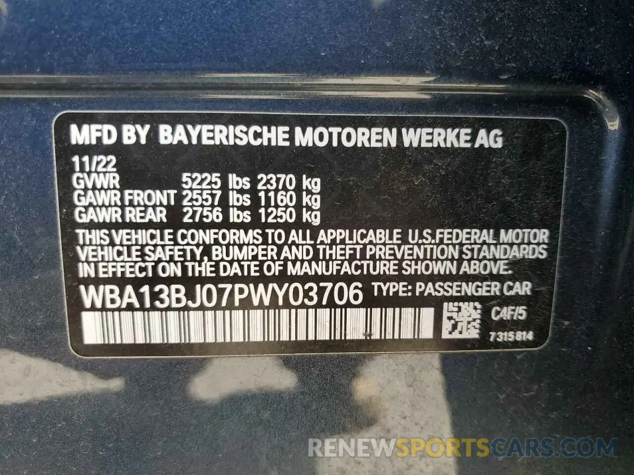 12 fotografías del automóvil dañado WBA13BJ07PWY03706 BMW 5 SERIES 2023