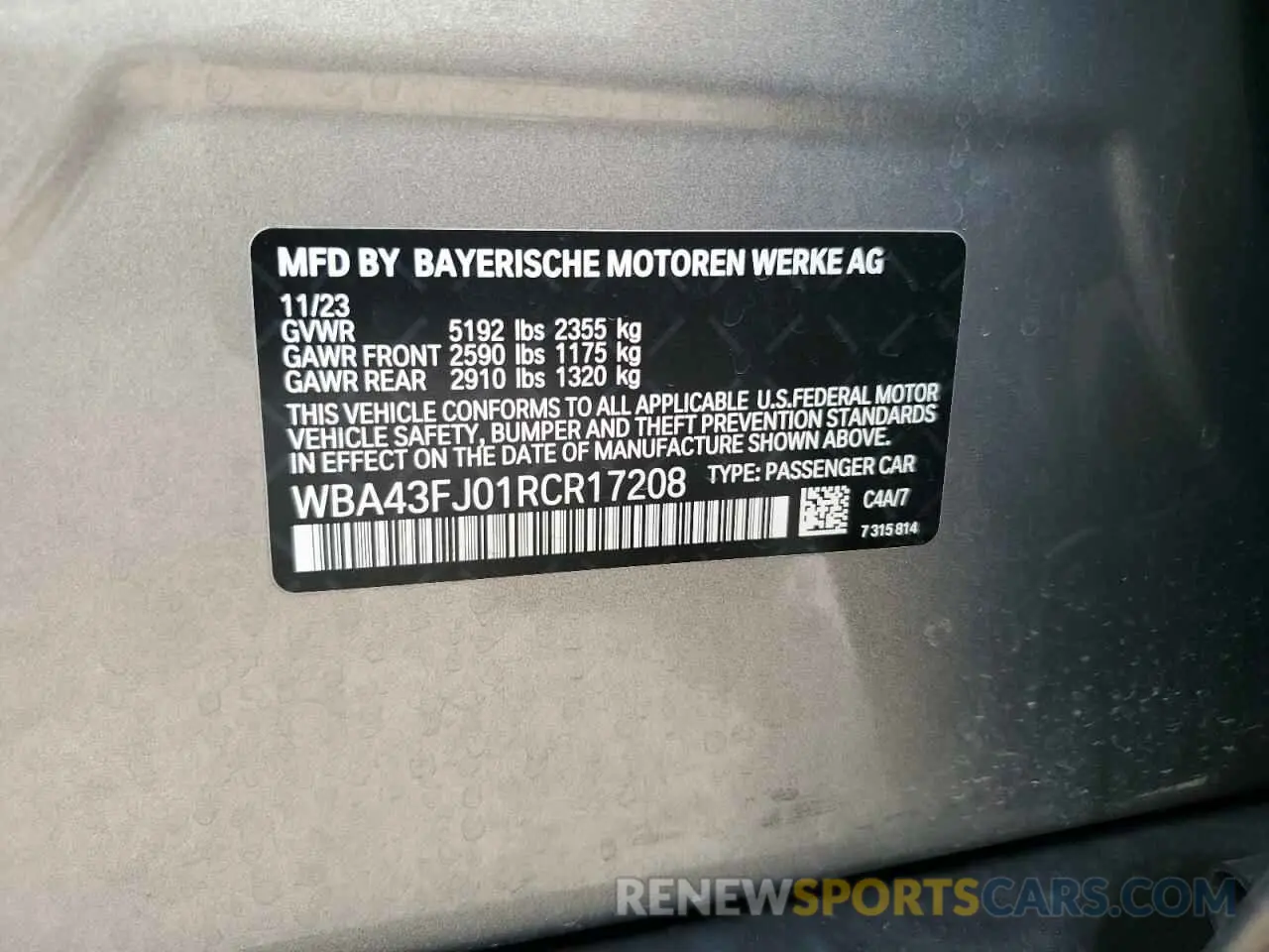 12 fotografías del automóvil dañado WBA43FJ01RCR17208 BMW 5 SERIES 2024