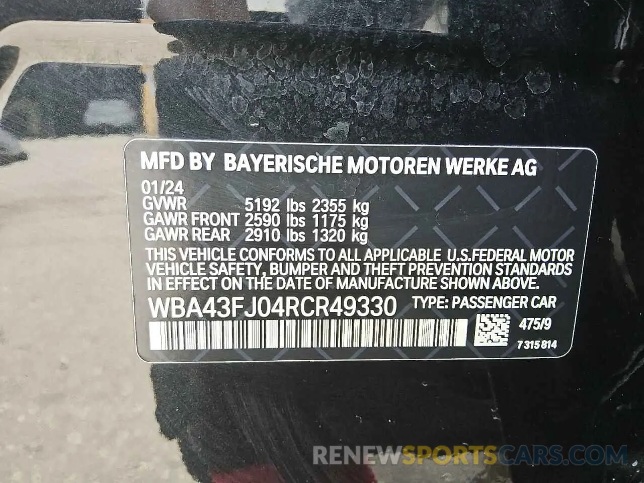 12 fotografías del automóvil dañado WBA43FJ04RCR49330 BMW 5 SERIES 2024