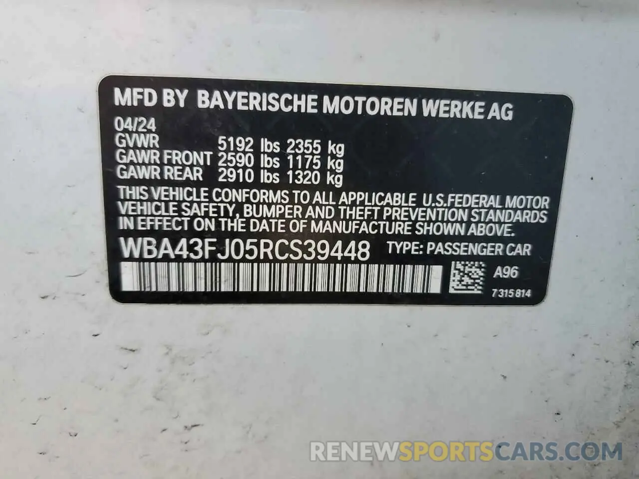 12 fotografías del automóvil dañado WBA43FJ05RCS39448 BMW 5 SERIES 2024
