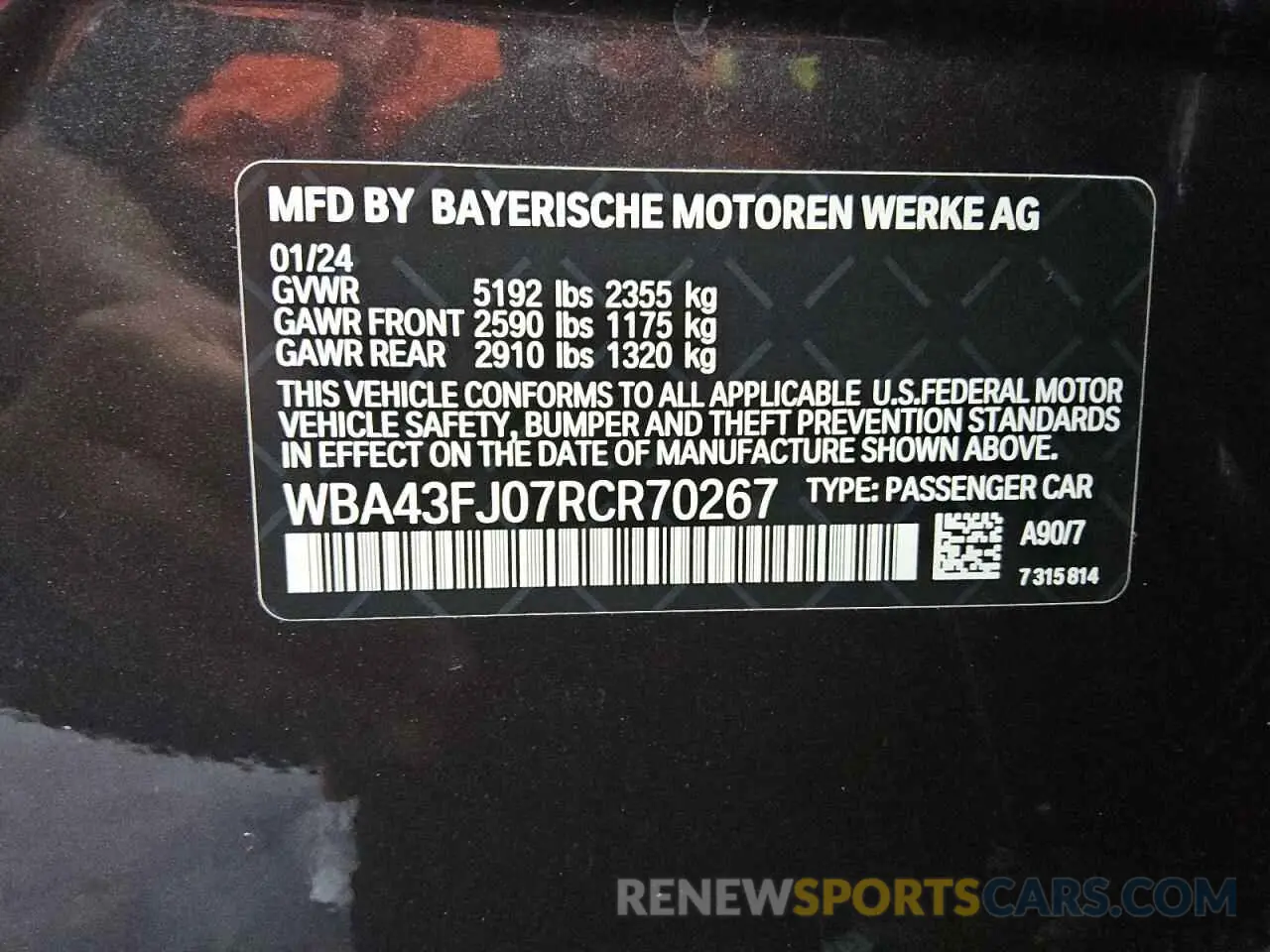12 fotografías del automóvil dañado WBA43FJ07RCR70267 BMW 5 SERIES 2024