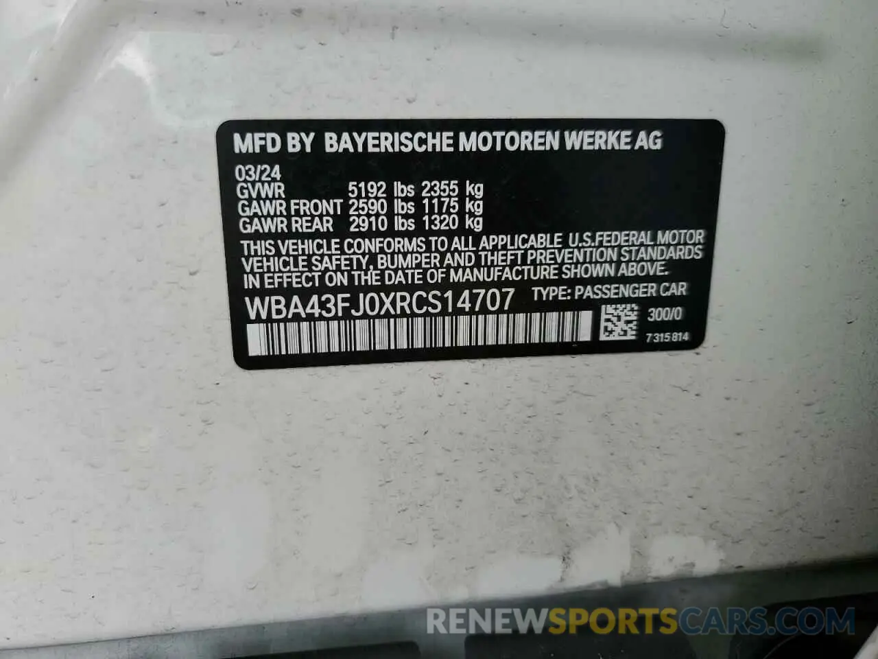 13 fotografías del automóvil dañado WBA43FJ0XRCS14707 BMW 5 SERIES 2024