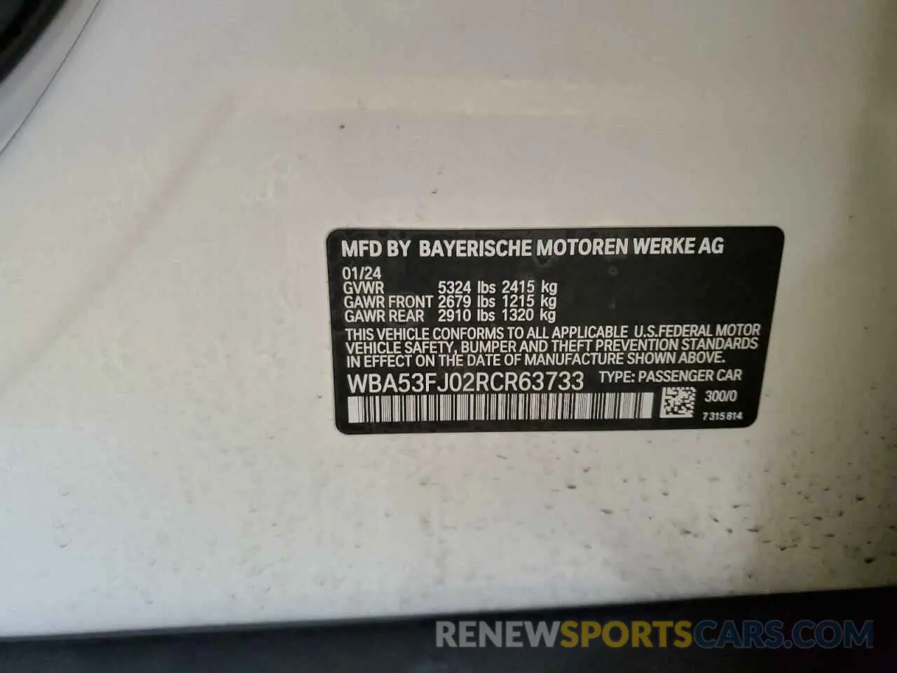 12 fotografías del automóvil dañado WBA53FJ02RCR63733 BMW 5 SERIES 2024