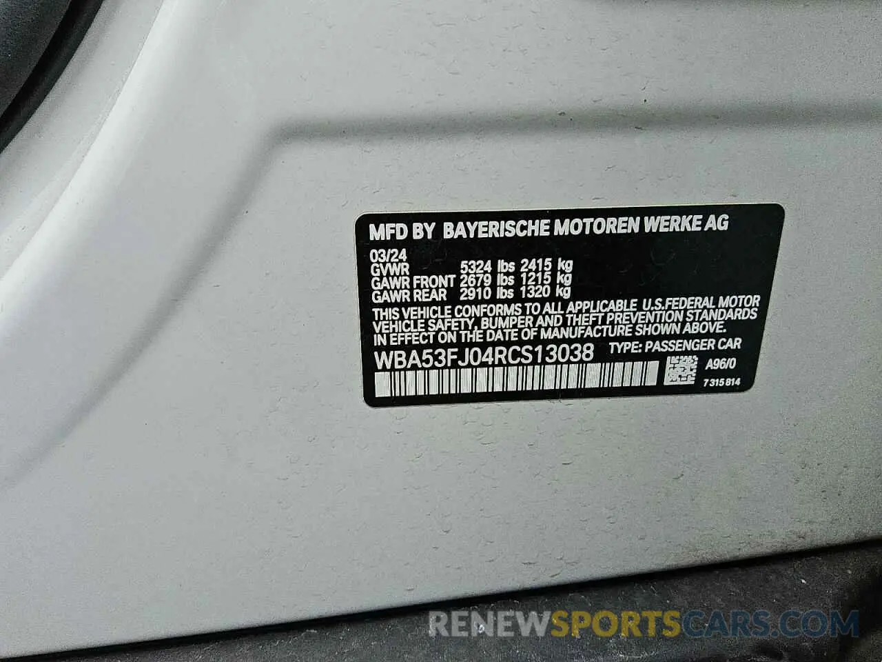 12 fotografías del automóvil dañado WBA53FJ04RCS13038 BMW 5 SERIES 2024