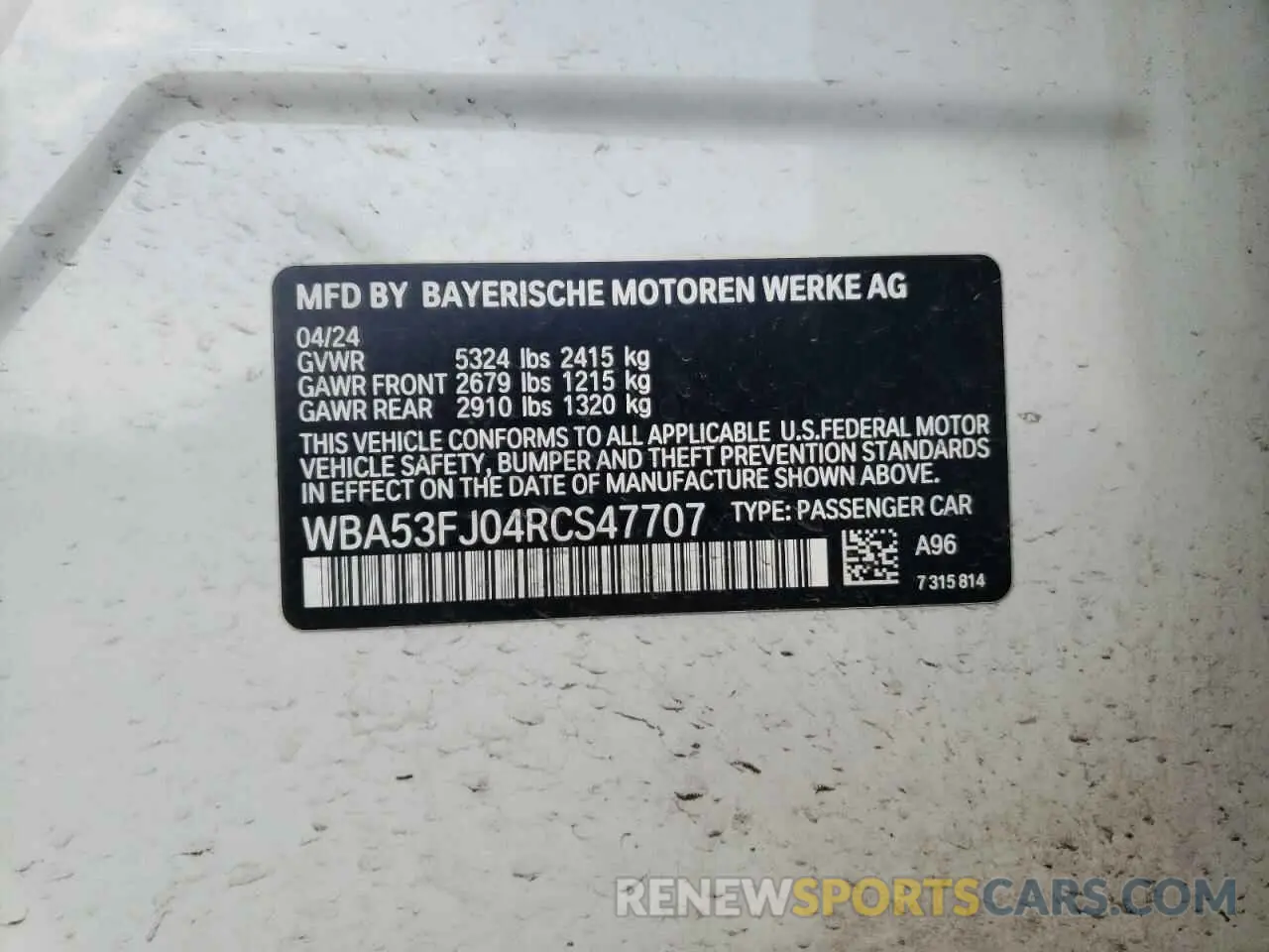 12 fotografías del automóvil dañado WBA53FJ04RCS47707 BMW 5 SERIES 2024