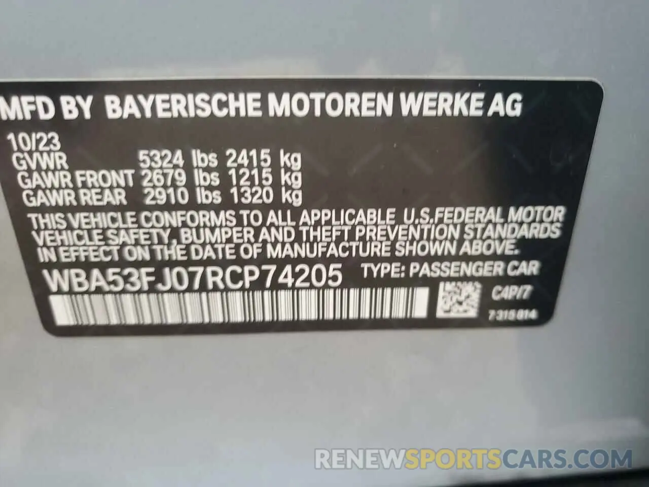12 fotografías del automóvil dañado WBA53FJ07RCP74205 BMW 5 SERIES 2024