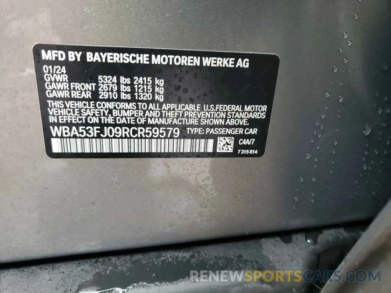12 fotografías del automóvil dañado WBA53FJ09RCR59579 BMW 5 SERIES 2024