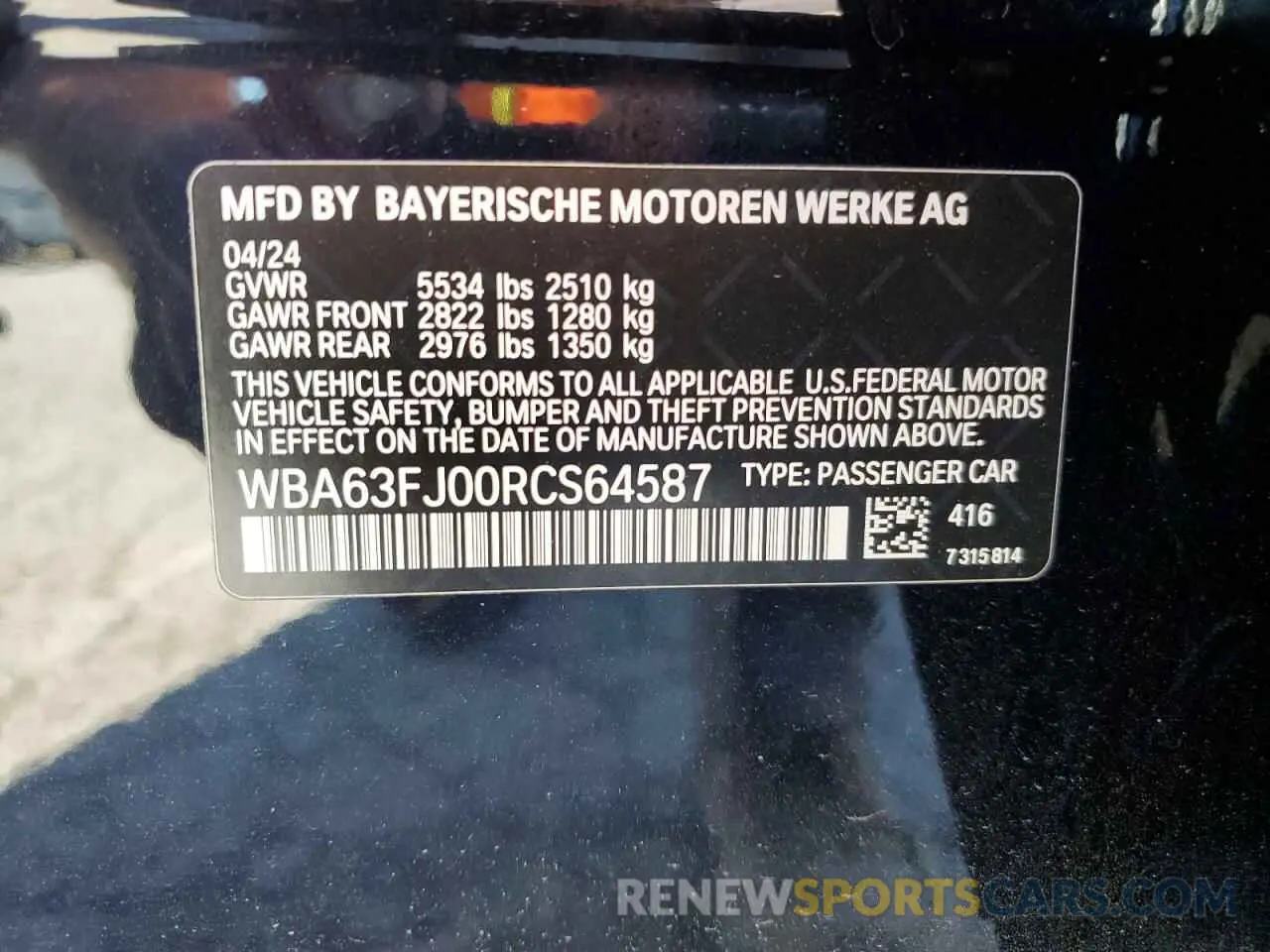 12 fotografías del automóvil dañado WBA63FJ00RCS64587 BMW 5 SERIES 2024