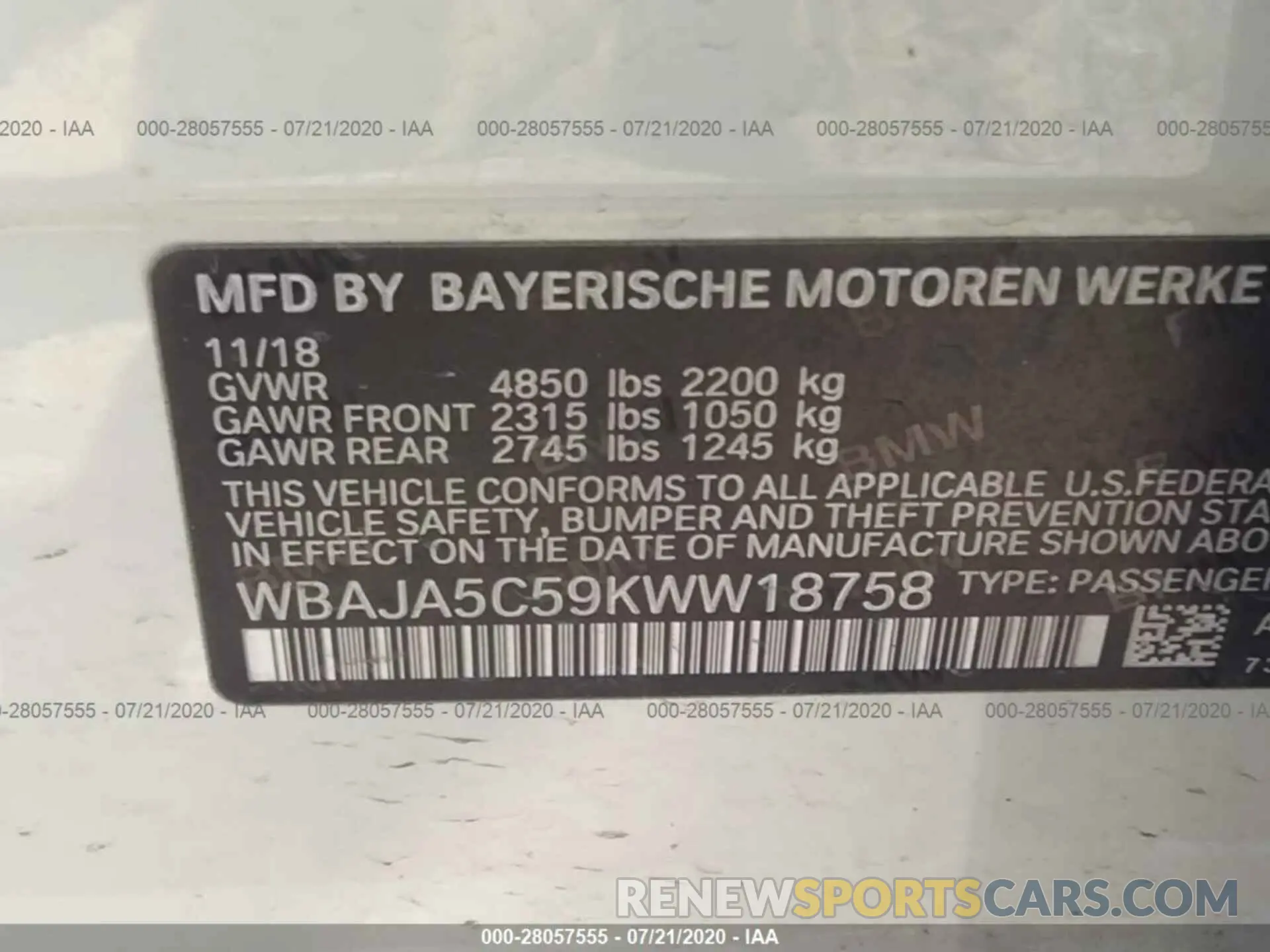 9 fotografías del automóvil dañado WBAJA5C59KWW18758 BMW 530 2019