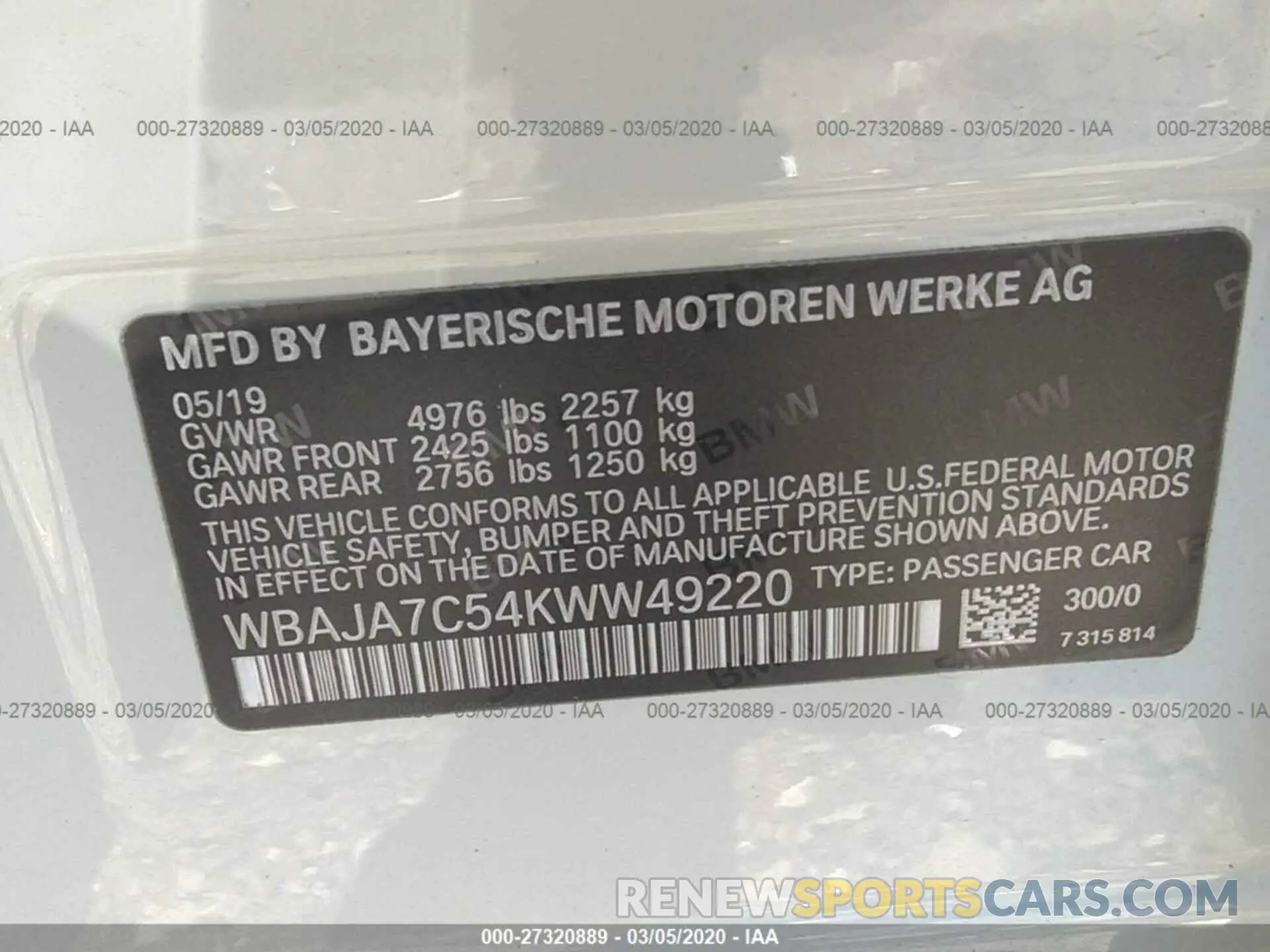 9 fotografías del automóvil dañado WBAJA7C54KWW49220 BMW 530 2019