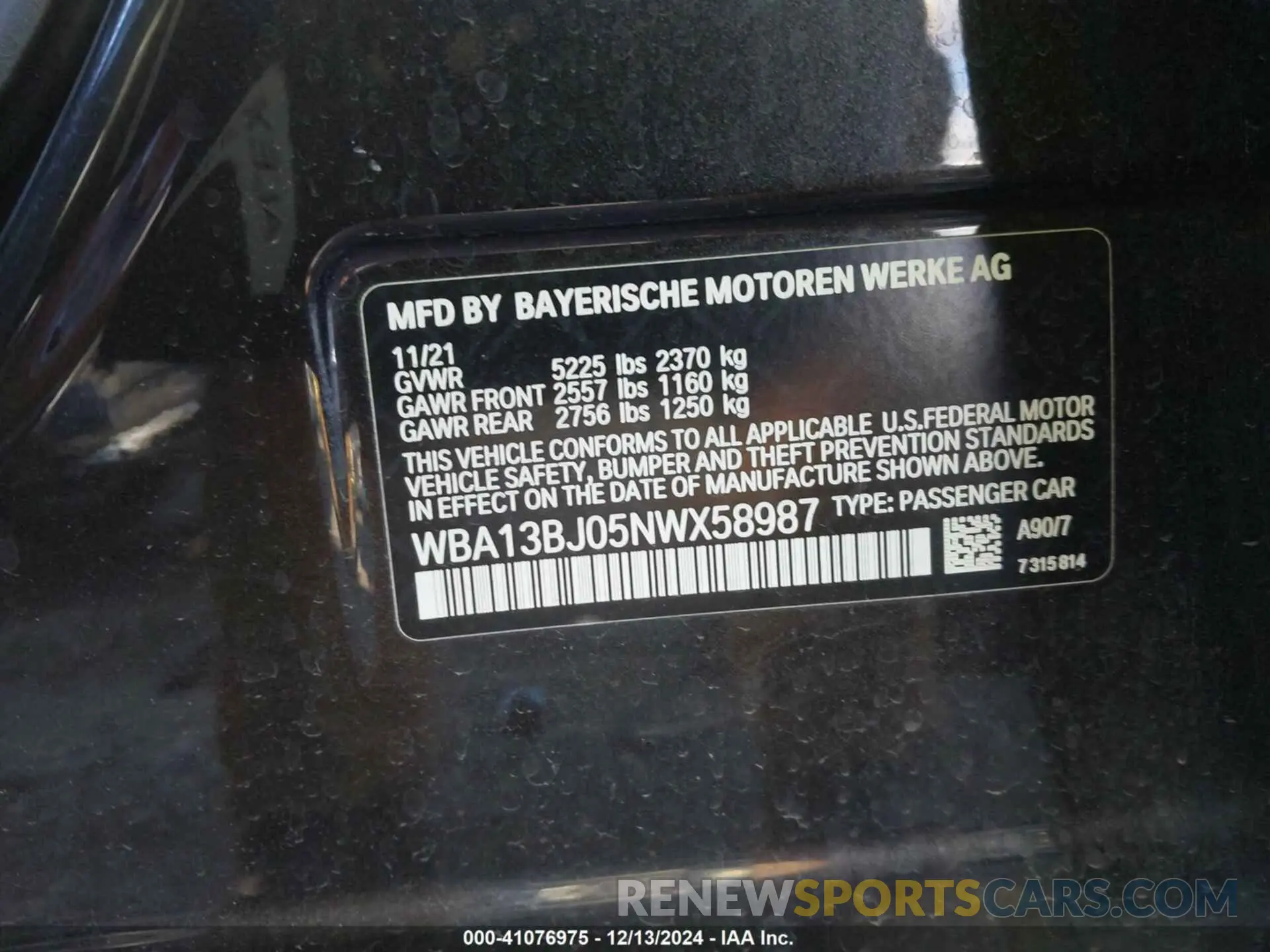 9 fotografías del automóvil dañado WBA13BJ05NWX58987 BMW 530 2022