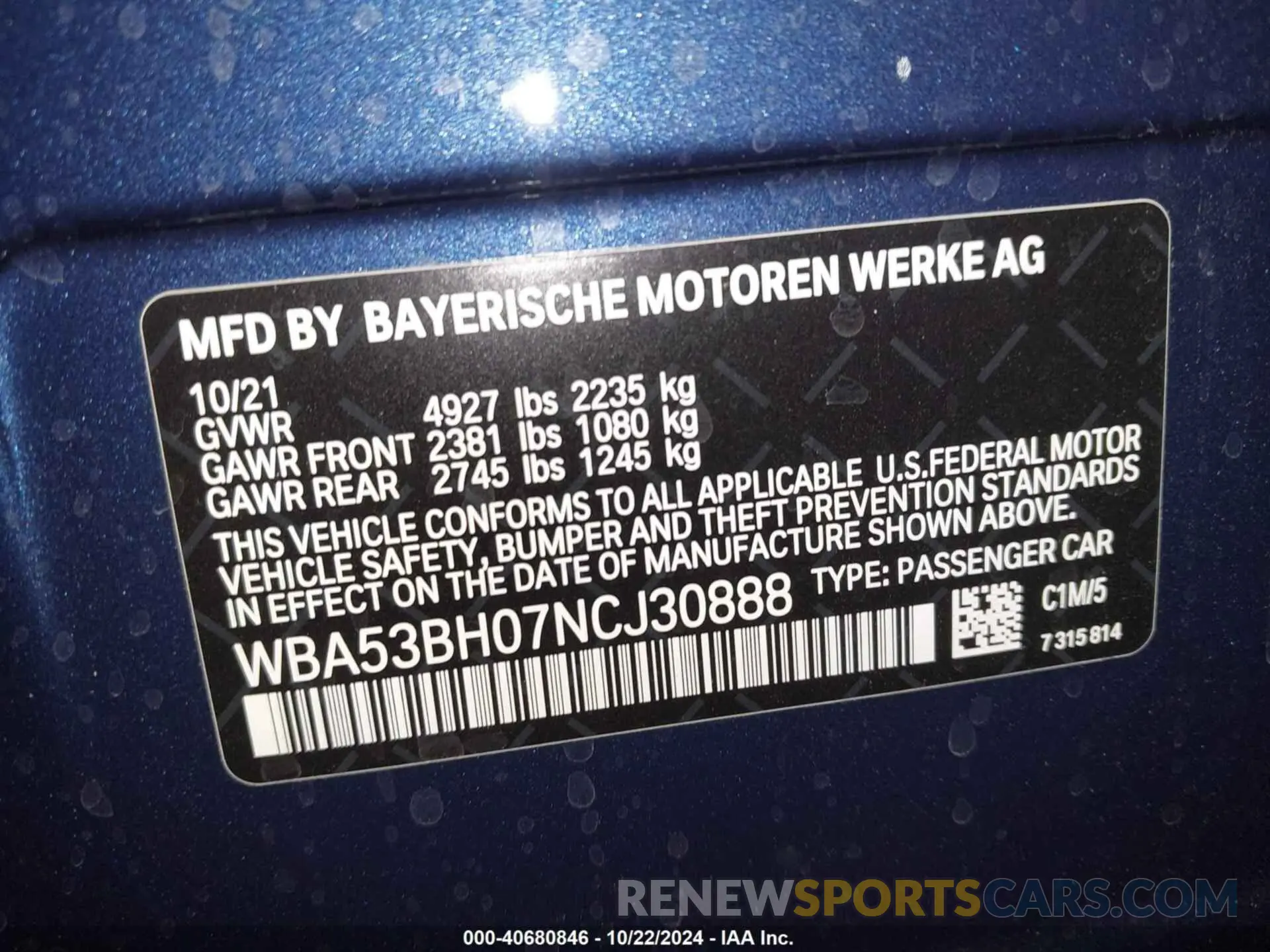 9 fotografías del automóvil dañado WBA53BH07NCJ30888 BMW 530 2022