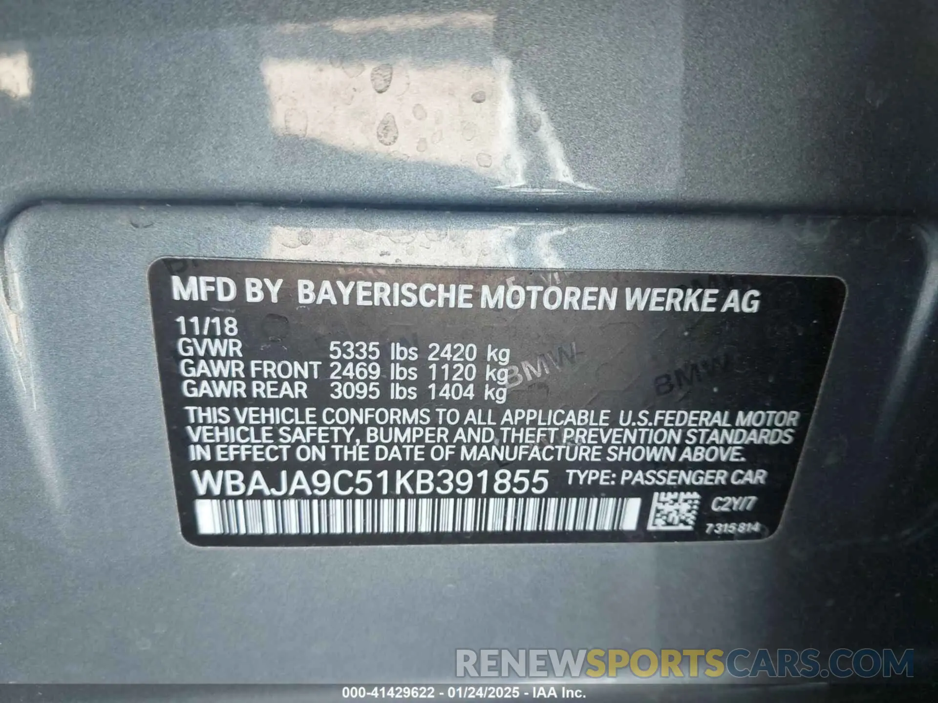9 fotografías del automóvil dañado WBAJA9C51KB391855 BMW 530E 2019