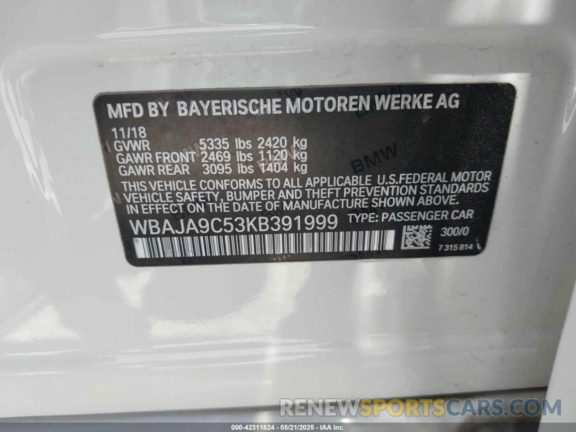 9 fotografías del automóvil dañado WBAJA9C53KB391999 BMW 530E 2019