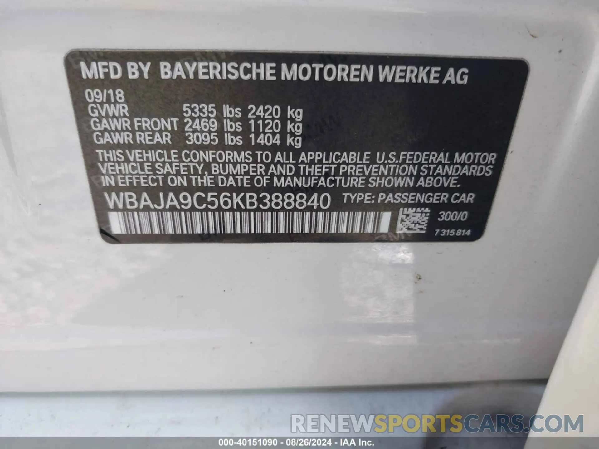 9 fotografías del automóvil dañado WBAJA9C56KB388840 BMW 530E 2019