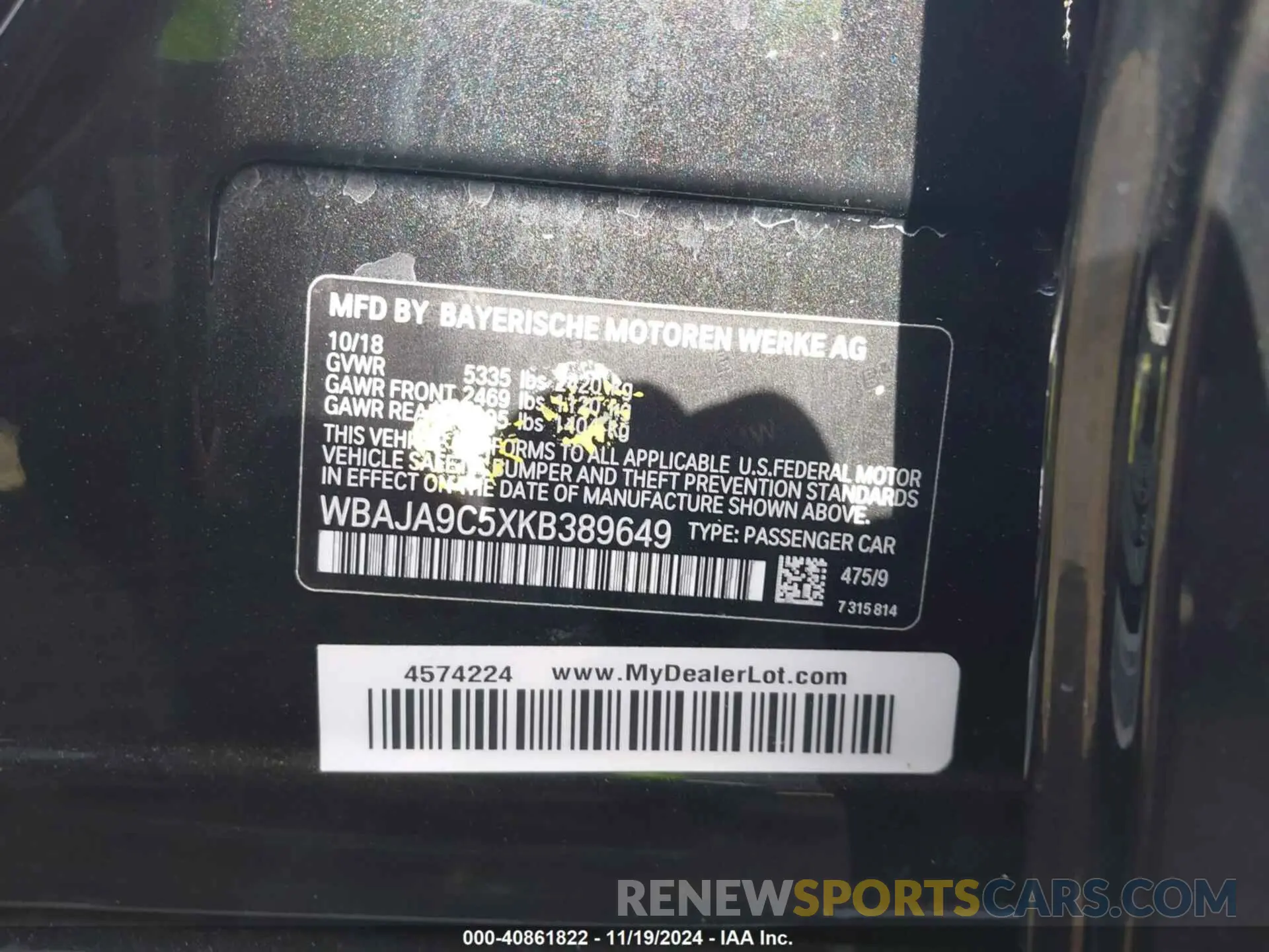 9 fotografías del automóvil dañado WBAJA9C5XKB389649 BMW 530E 2019