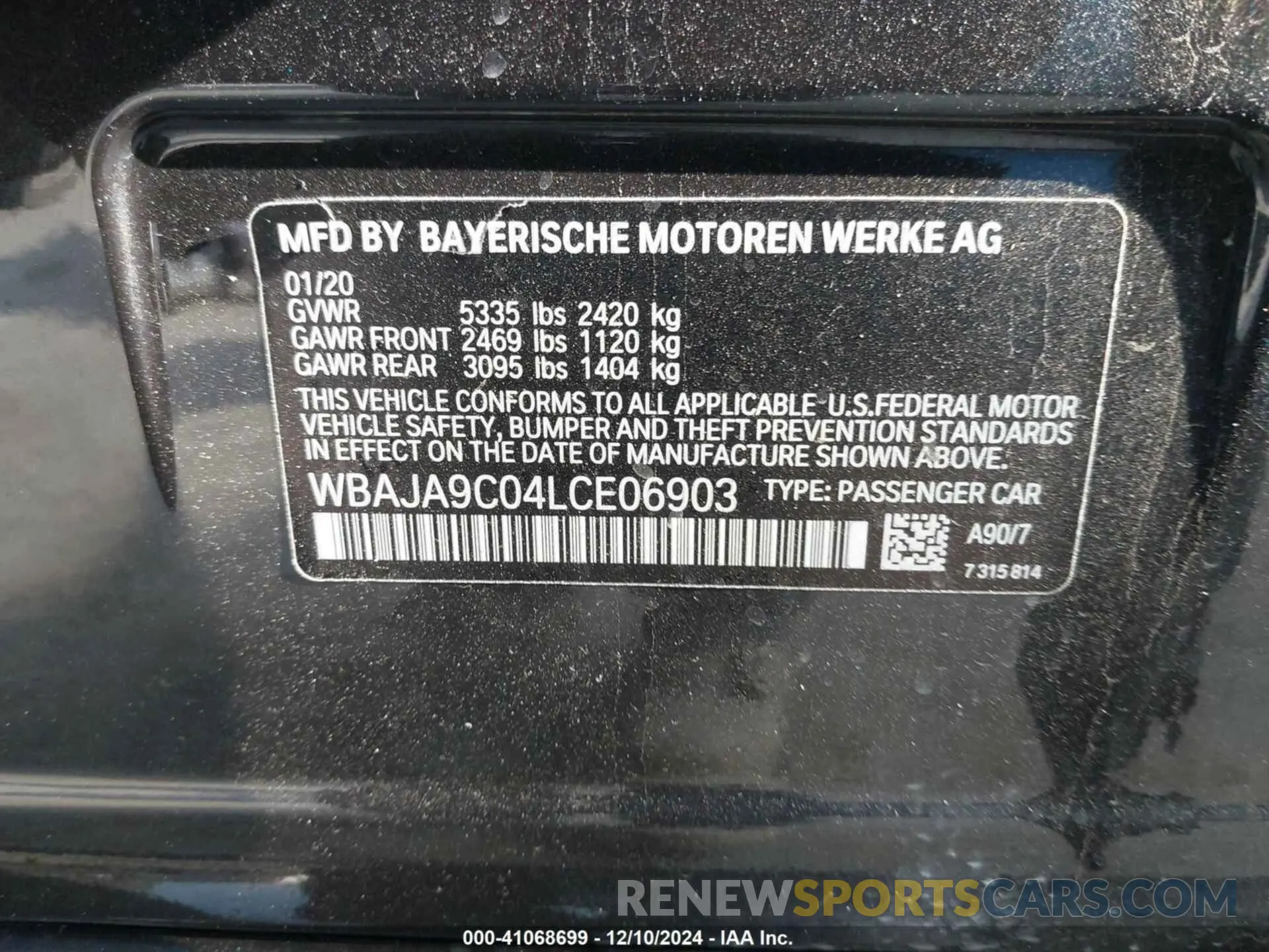 9 fotografías del automóvil dañado WBAJA9C04LCE06903 BMW 530E 2020