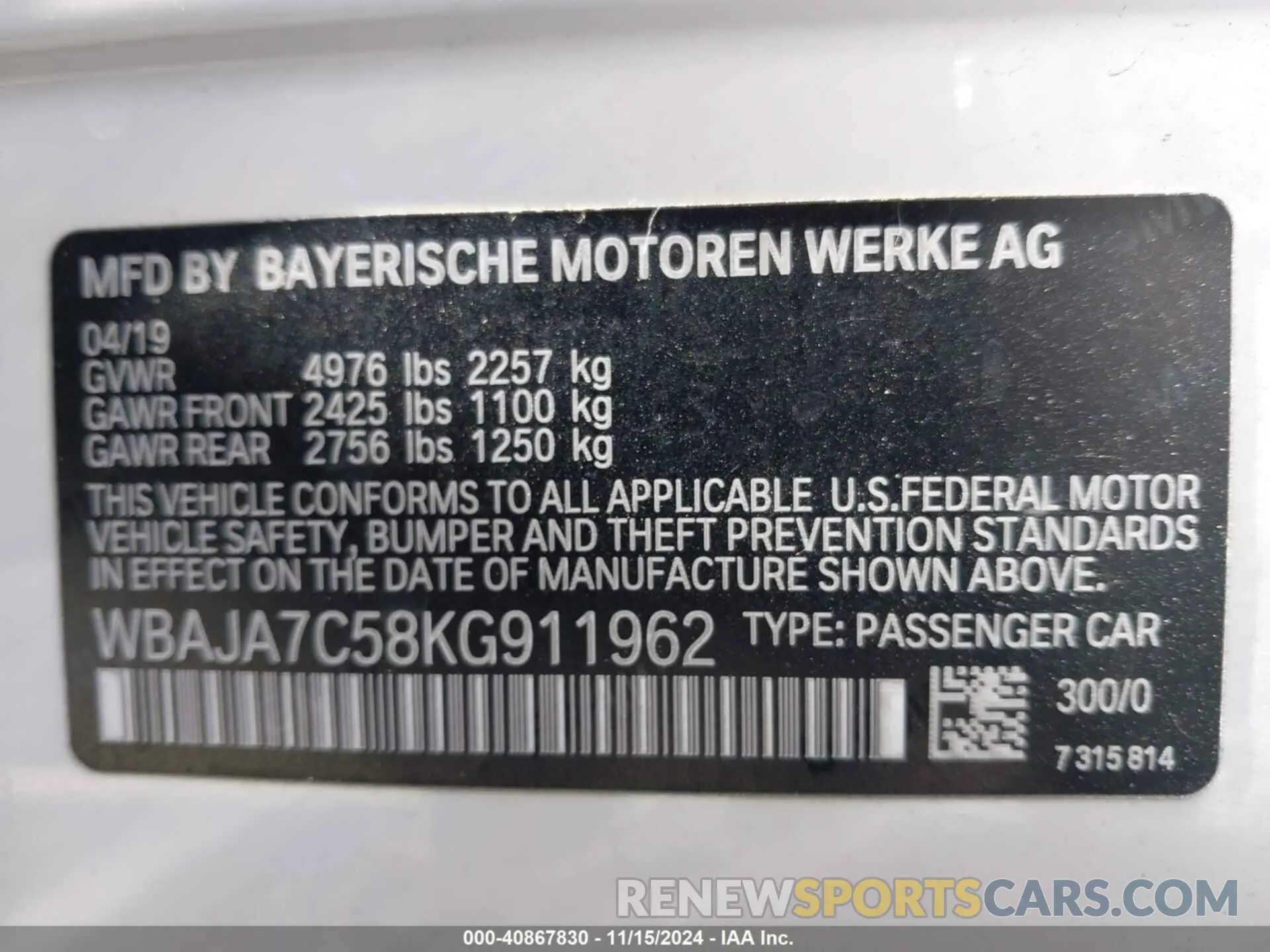 9 fotografías del automóvil dañado WBAJA7C58KG911962 BMW 530I 2019