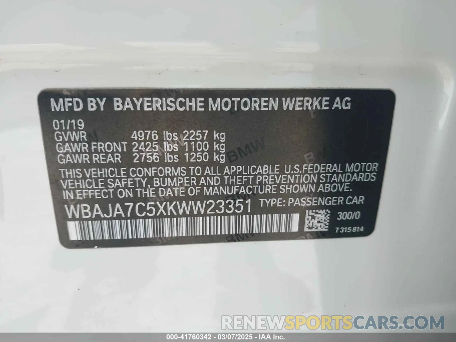 9 fotografías del automóvil dañado WBAJA7C5XKWW23351 BMW 530I 2019