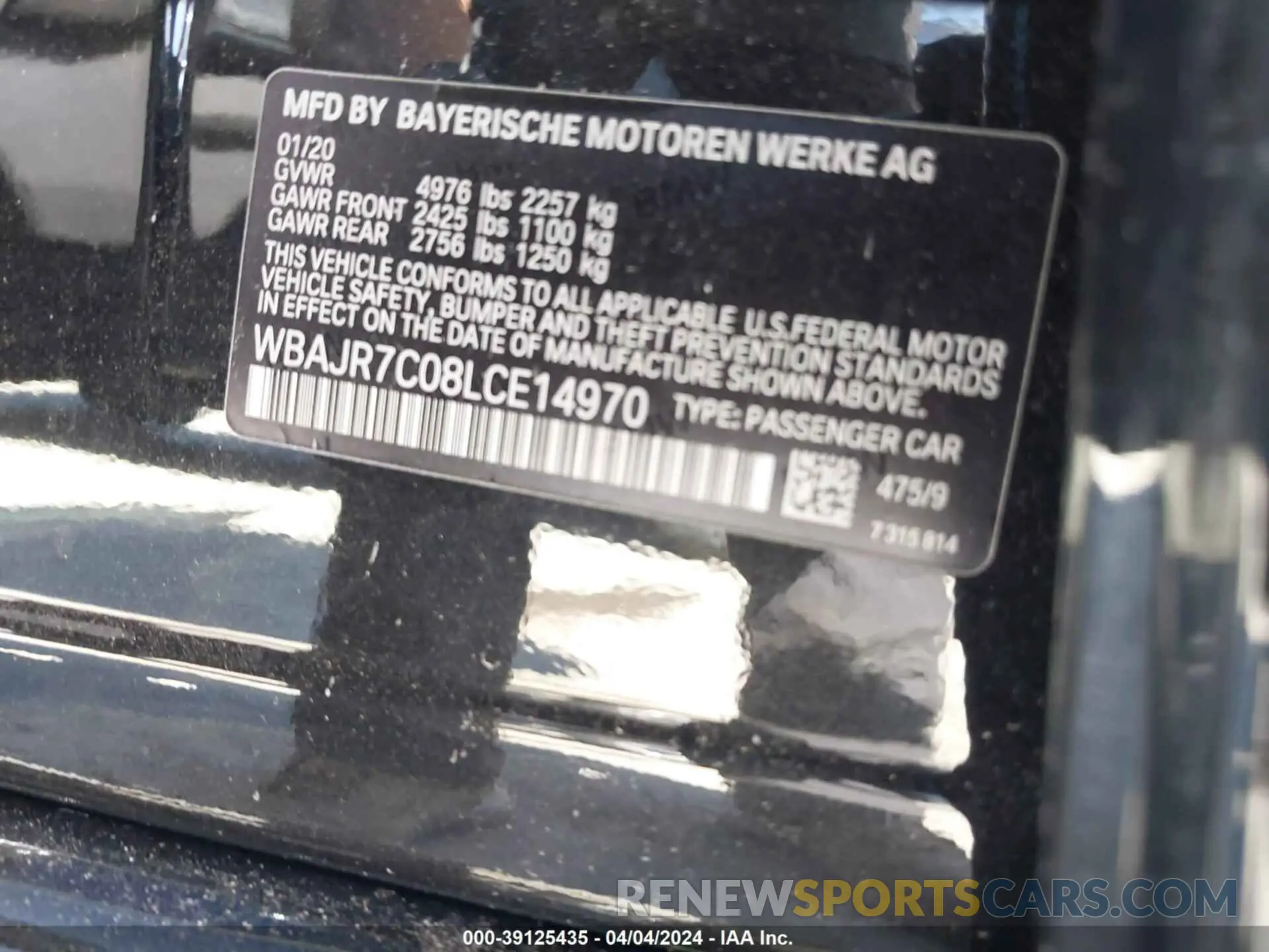 9 fotografías del automóvil dañado WBAJR7C08LCE14970 BMW 530I 2020