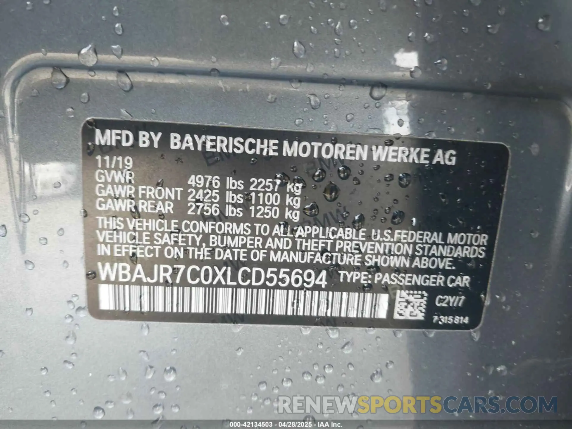 9 fotografías del automóvil dañado WBAJR7C0XLCD55694 BMW 530I 2020