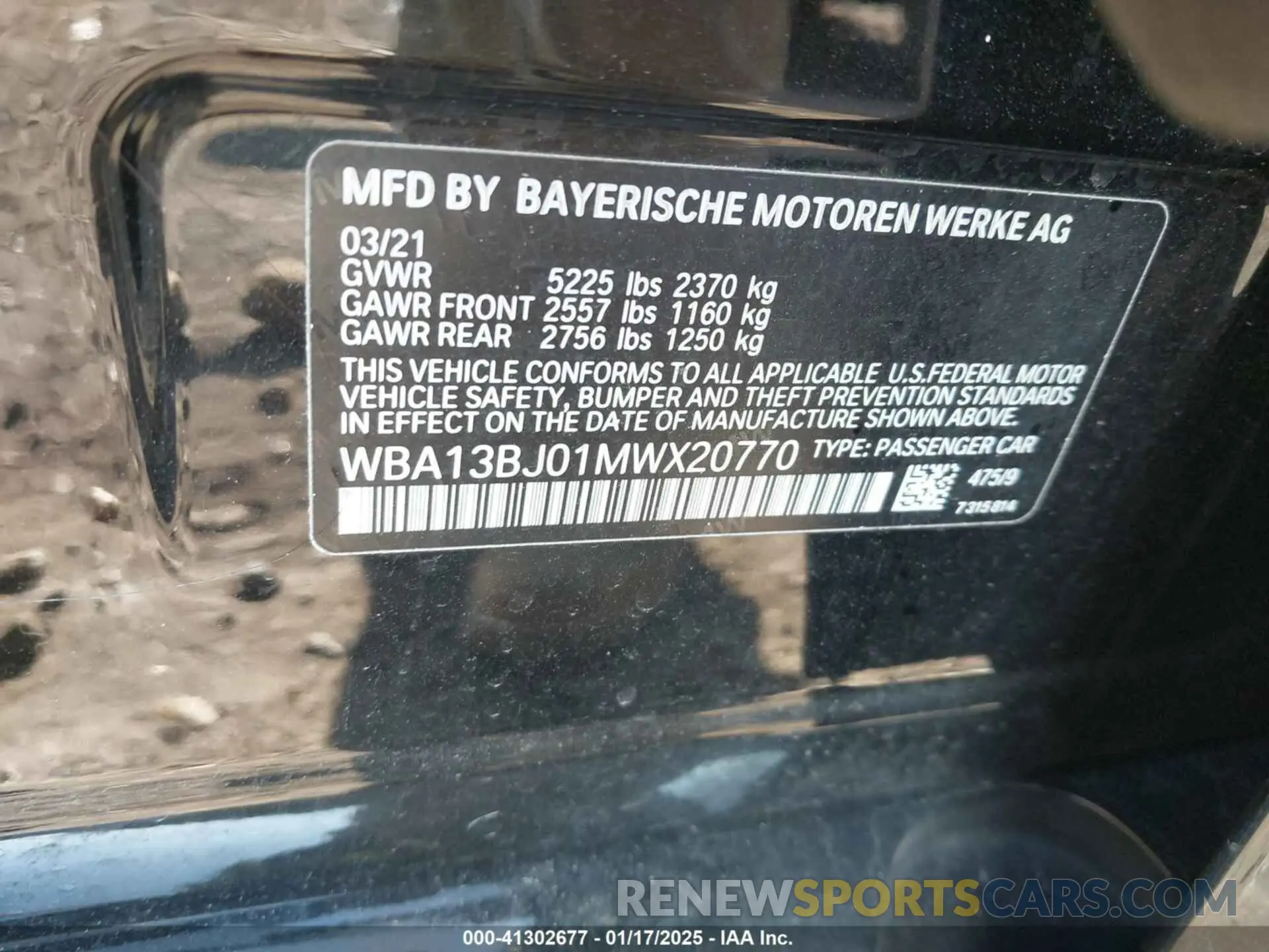 9 fotografías del automóvil dañado WBA13BJ01MWX20770 BMW 530I 2021