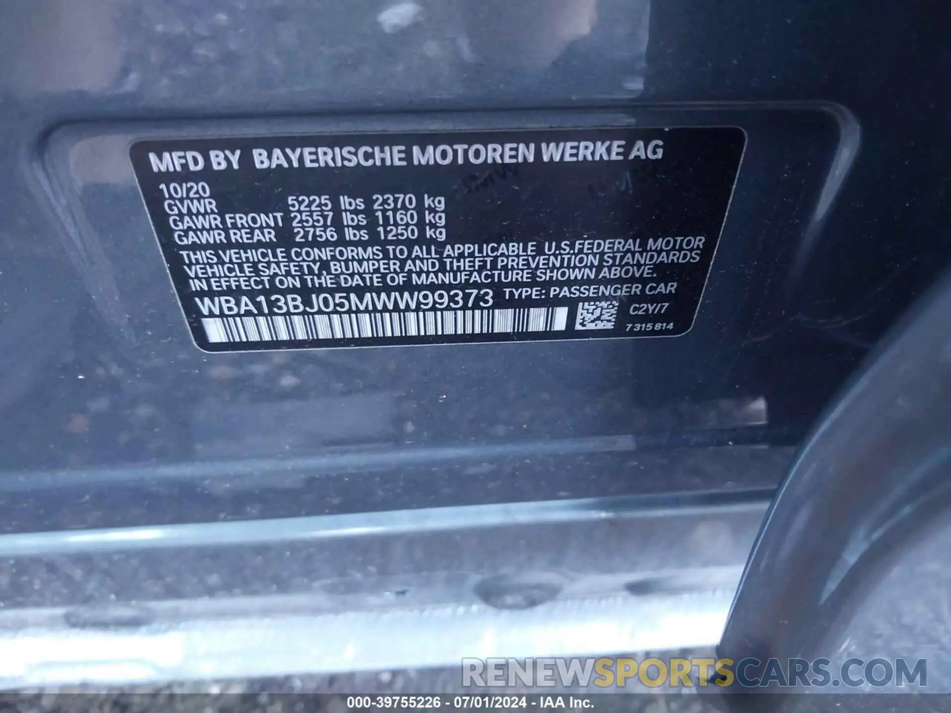 9 fotografías del automóvil dañado WBA13BJ05MWW99373 BMW 530I 2021