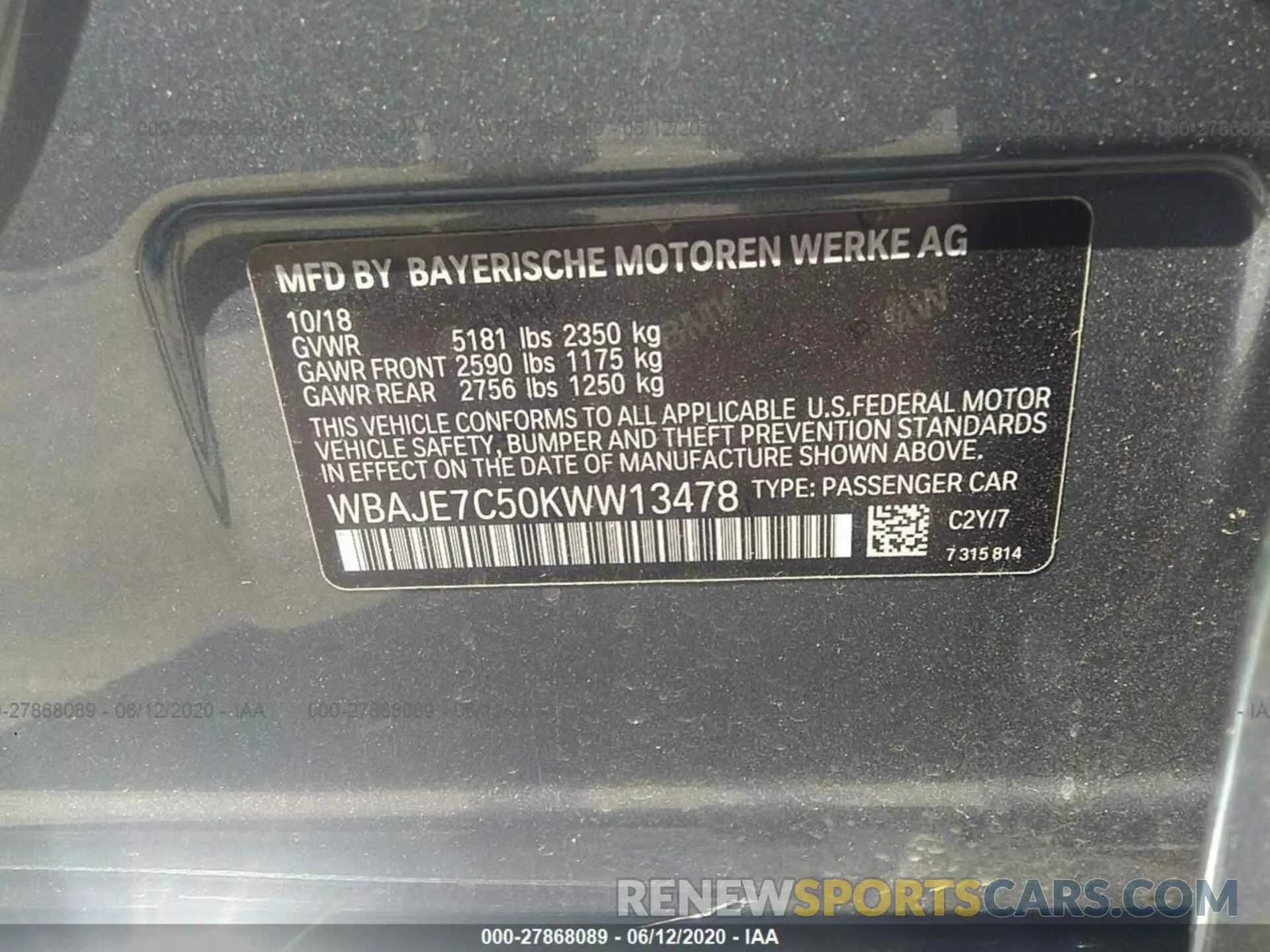 9 fotografías del automóvil dañado WBAJE7C50KWW13478 BMW 540 2019