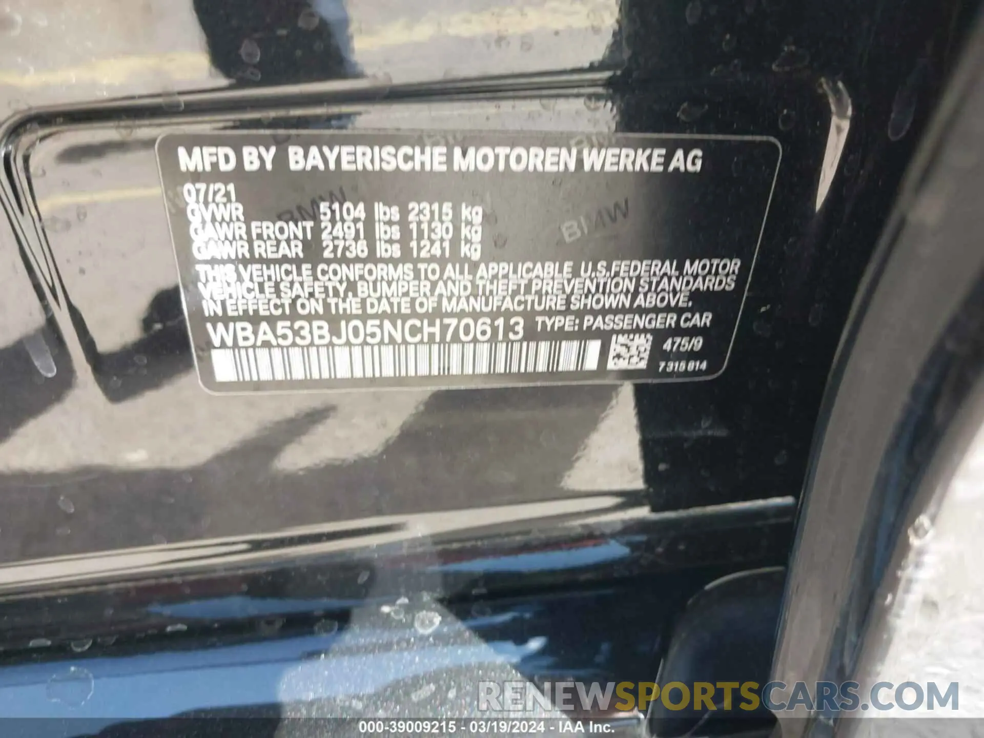 9 fotografías del automóvil dañado WBA53BJ05NCH70613 BMW 540 2022
