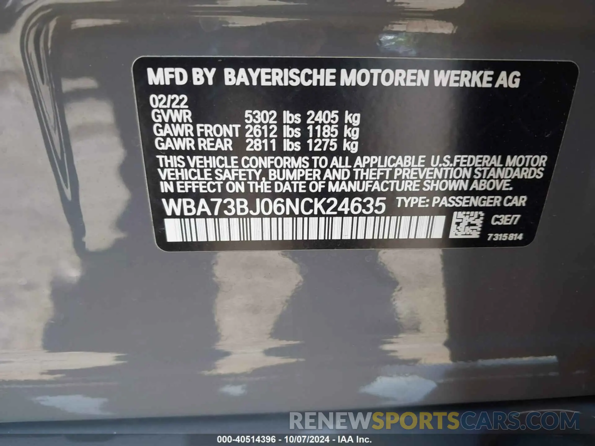 9 fotografías del automóvil dañado WBA73BJ06NCK24635 BMW 540 2022