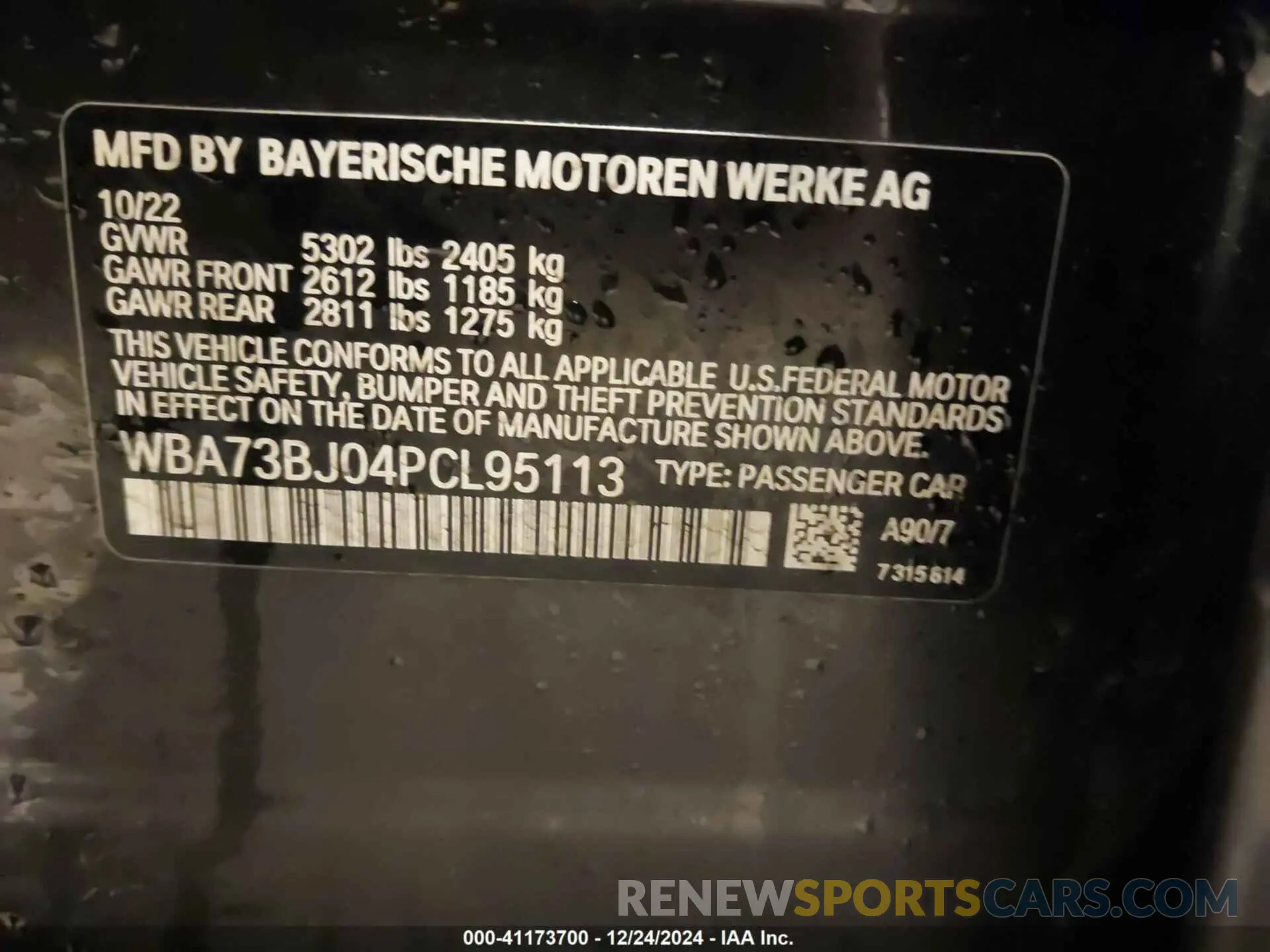 9 fotografías del automóvil dañado WBA73BJ04PCL95113 BMW 540 2023