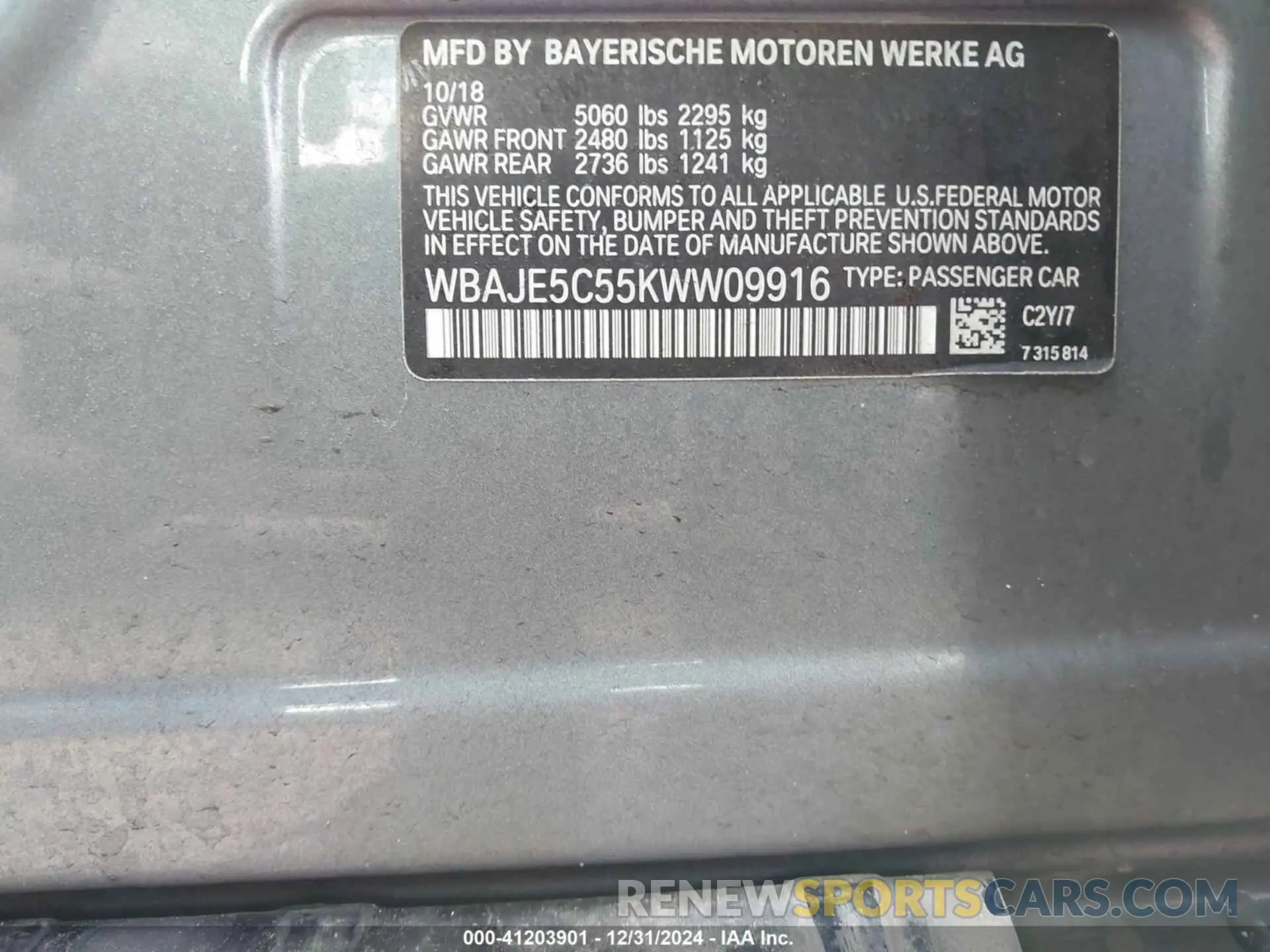 9 fotografías del automóvil dañado WBAJE5C55KWW09916 BMW 540I 2019
