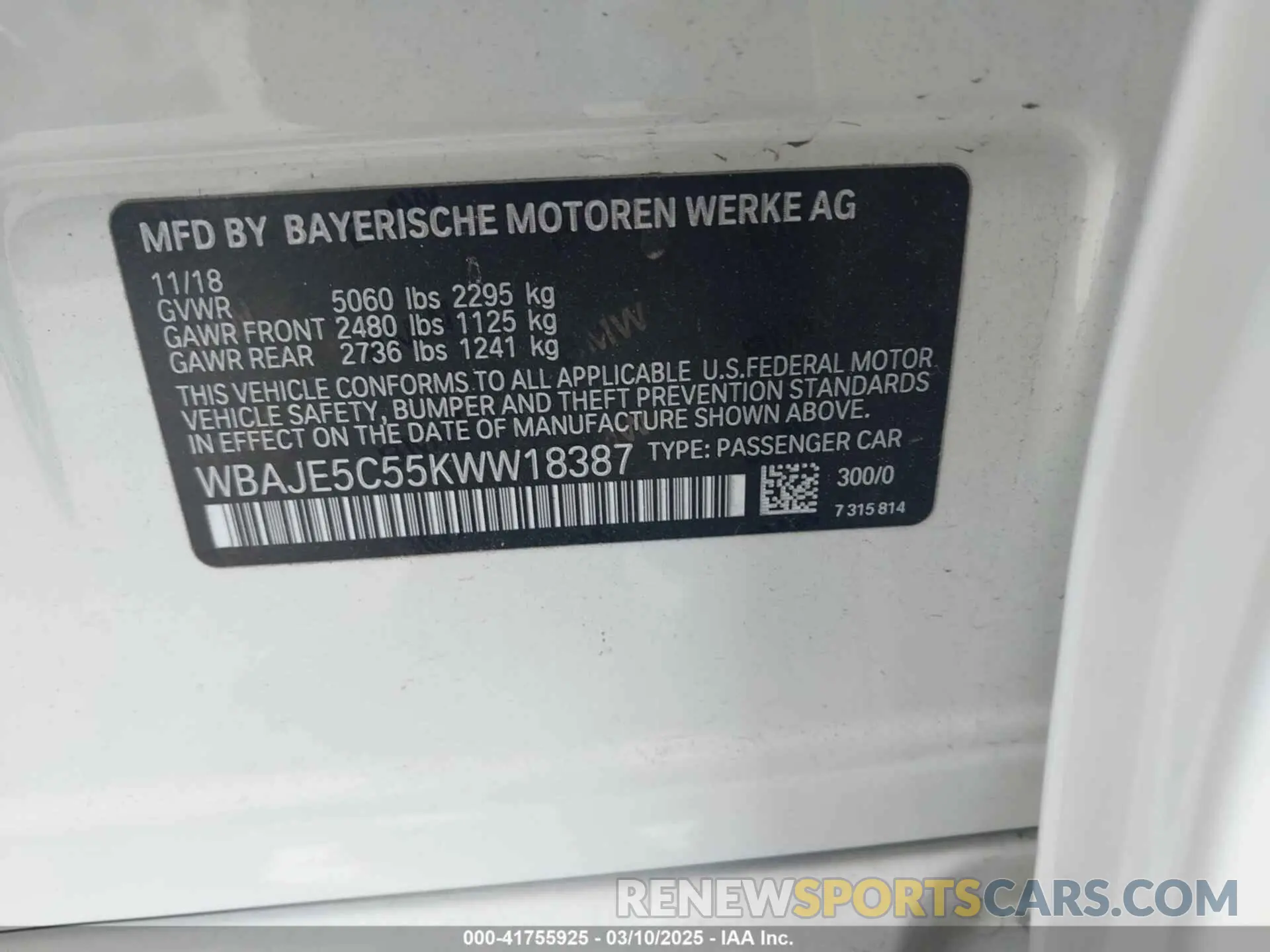 9 fotografías del automóvil dañado WBAJE5C55KWW18387 BMW 540I 2019