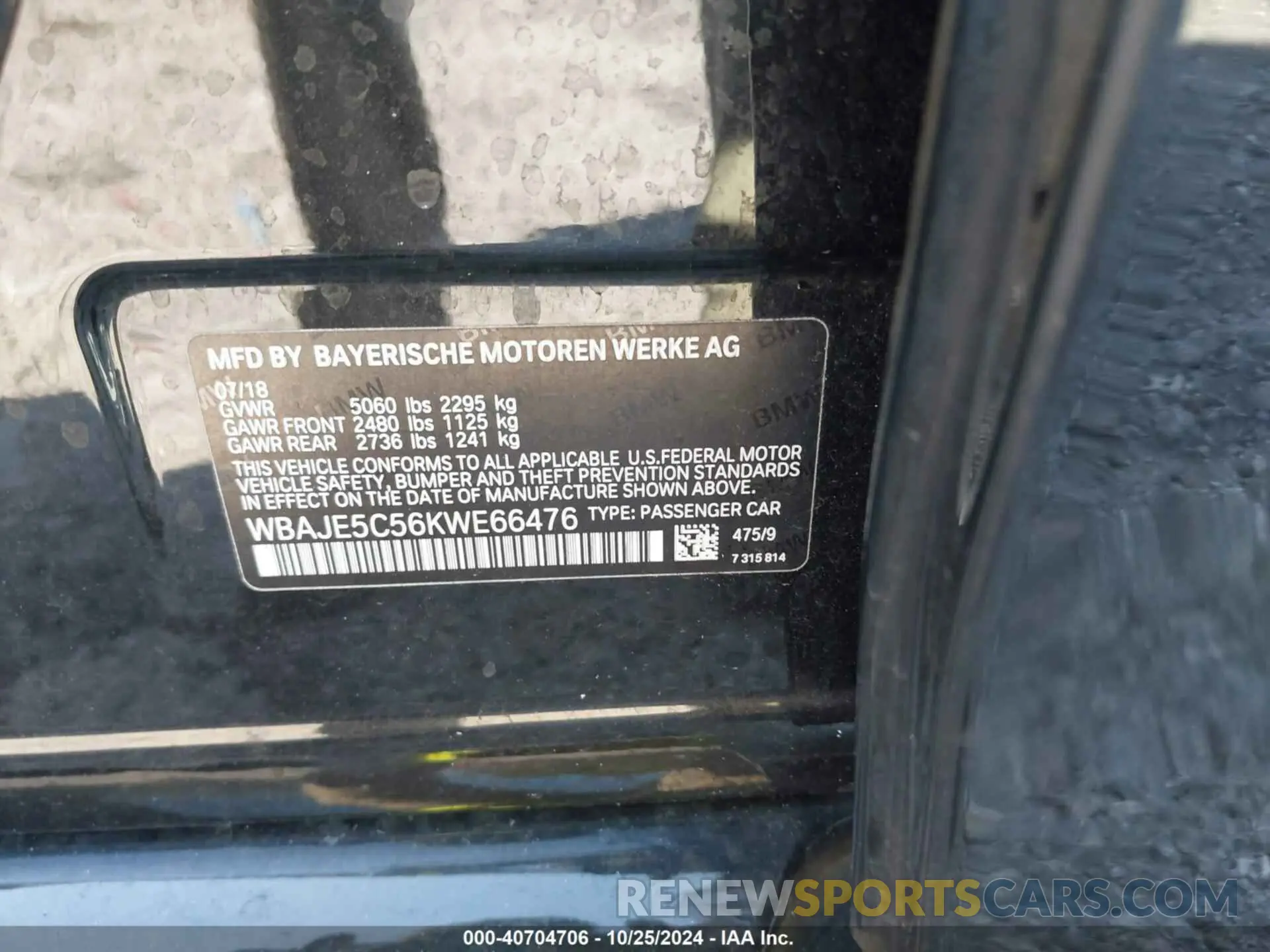 9 fotografías del automóvil dañado WBAJE5C56KWE66476 BMW 540I 2019