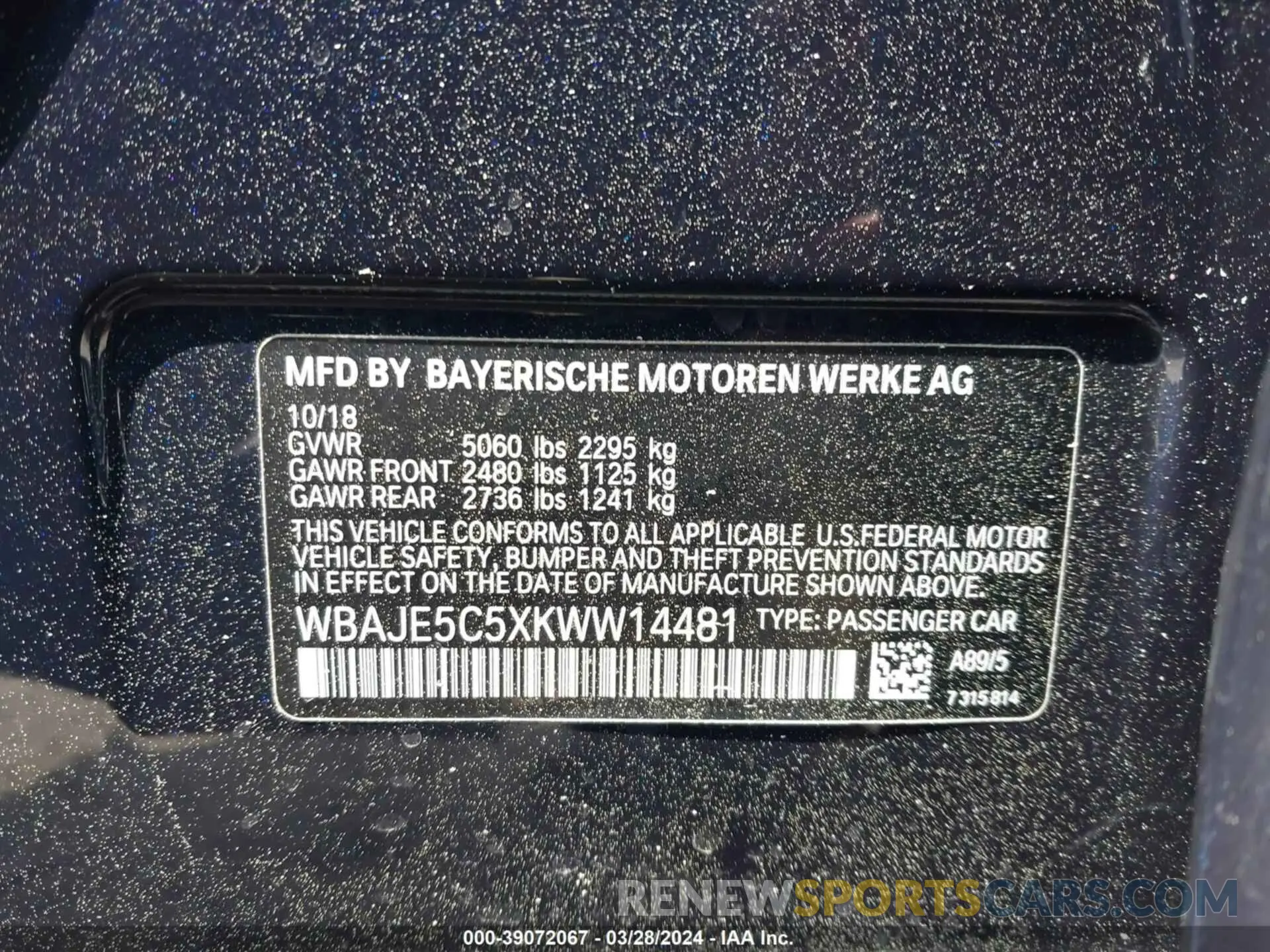 9 fotografías del automóvil dañado WBAJE5C5XKWW14481 BMW 540I 2019