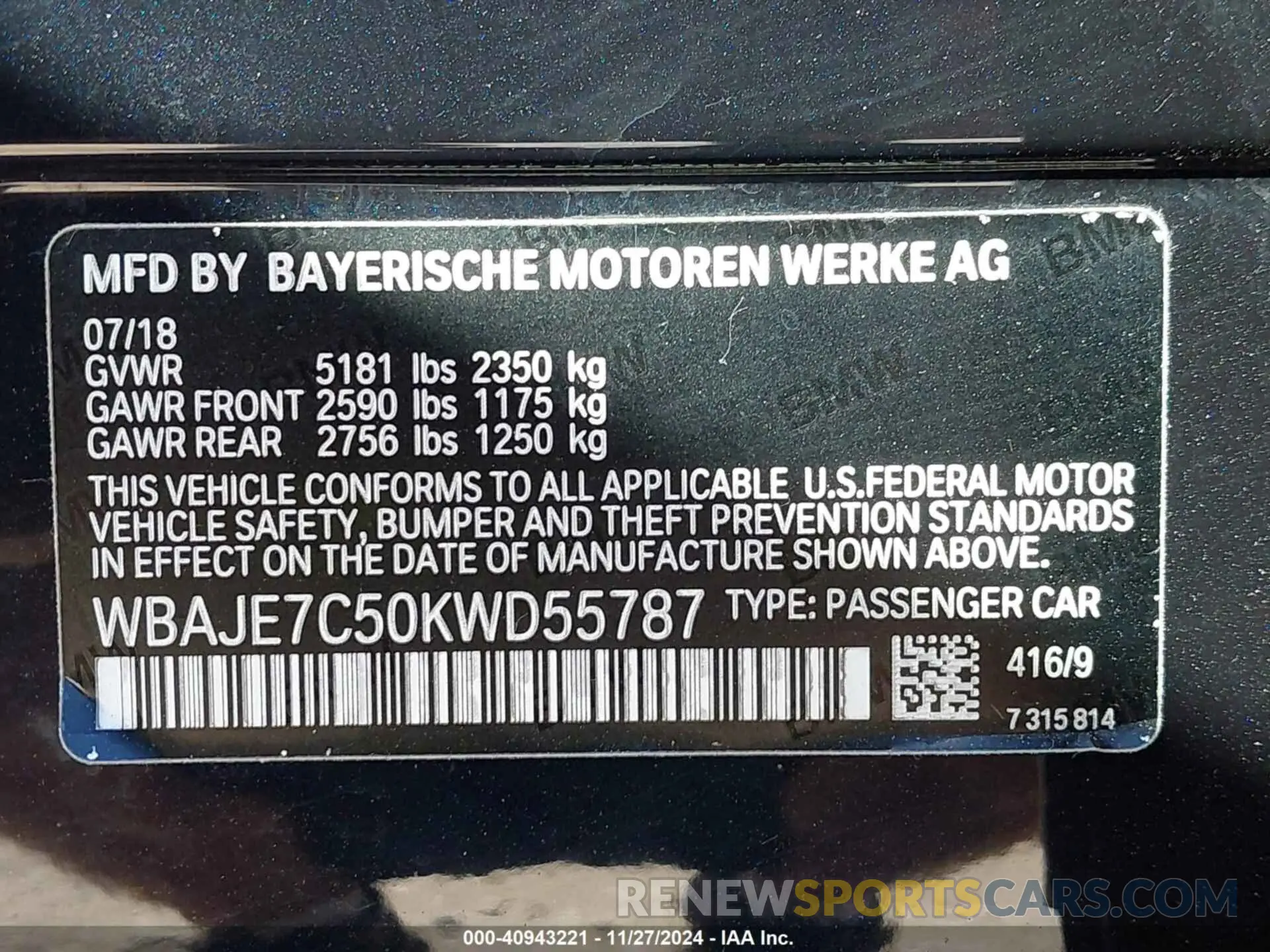 9 fotografías del automóvil dañado WBAJE7C50KWD55787 BMW 540I 2019