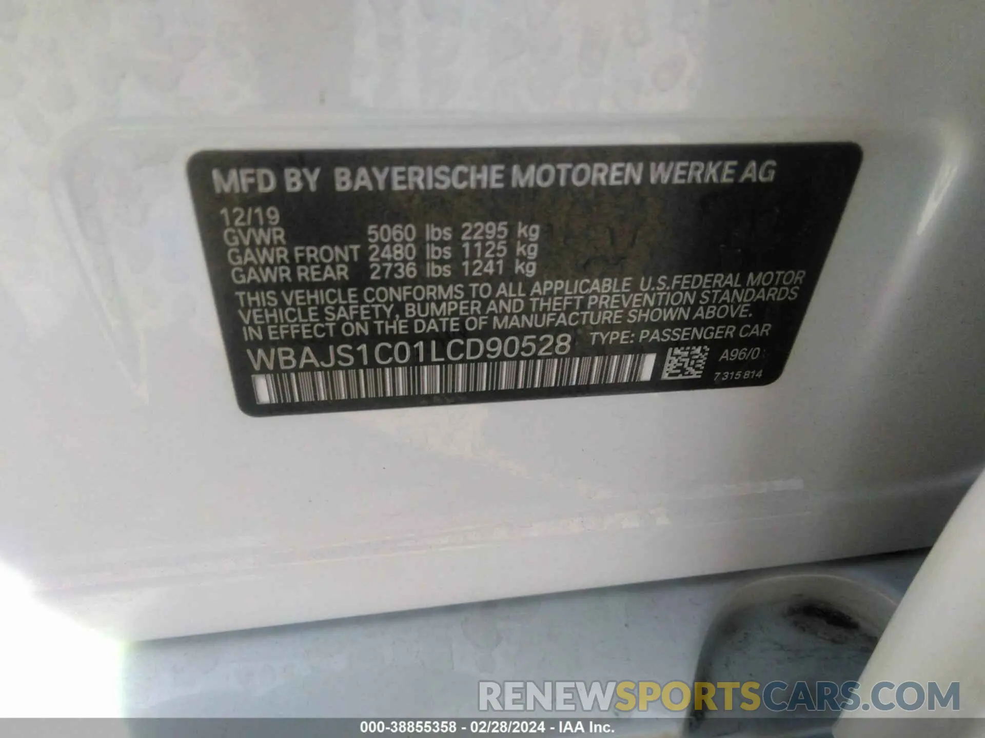 9 fotografías del automóvil dañado WBAJS1C01LCD90528 BMW 540I 2020