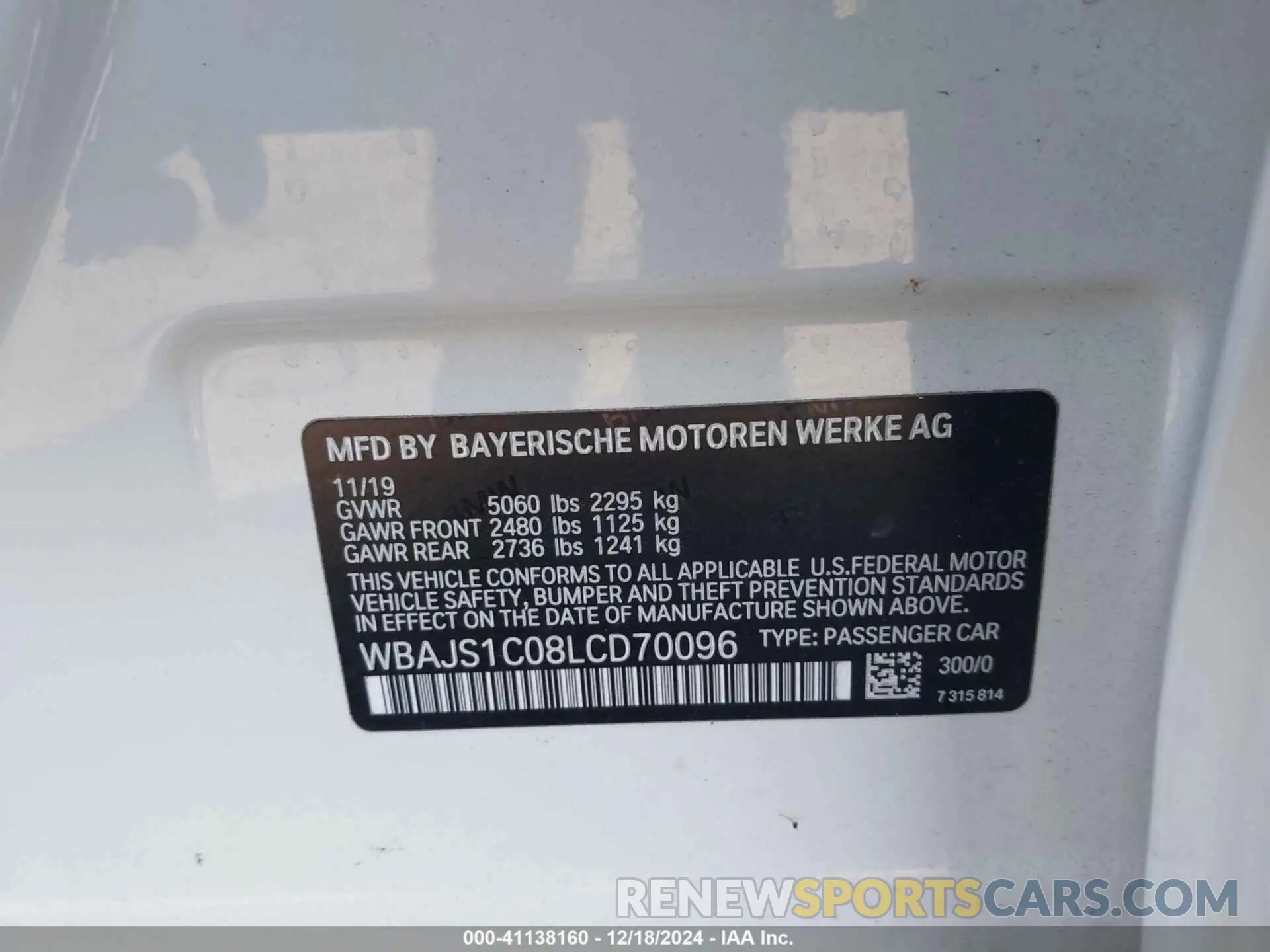 9 fotografías del automóvil dañado WBAJS1C08LCD70096 BMW 540I 2020