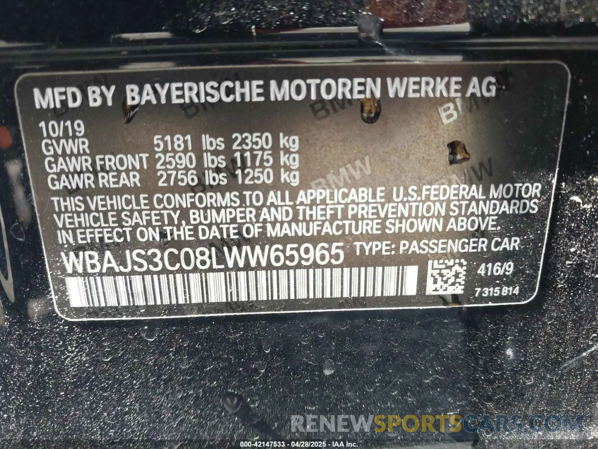 9 fotografías del automóvil dañado WBAJS3C08LWW65965 BMW 540I 2020