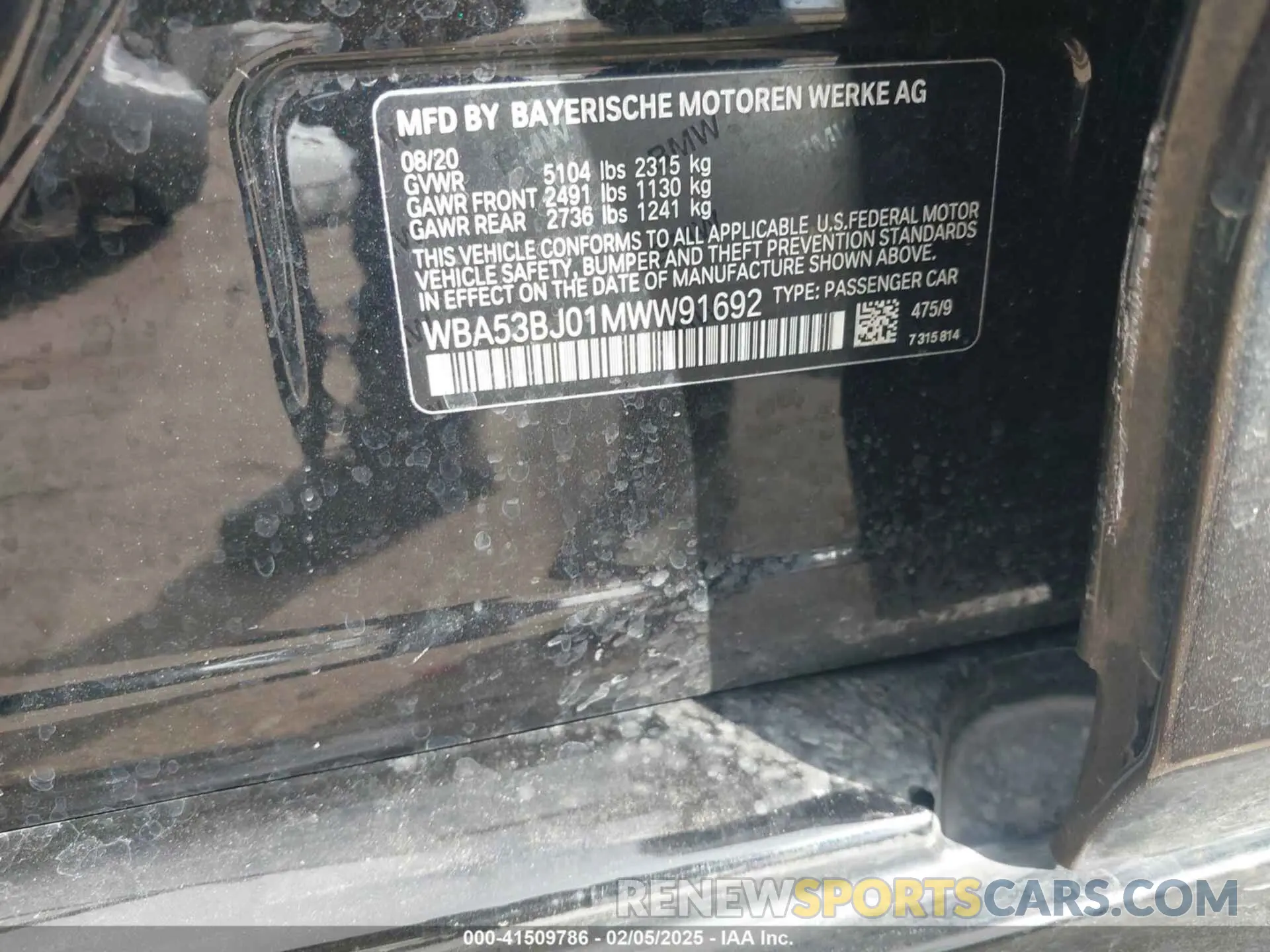 9 fotografías del automóvil dañado WBA53BJ01MWW91692 BMW 540I 2021