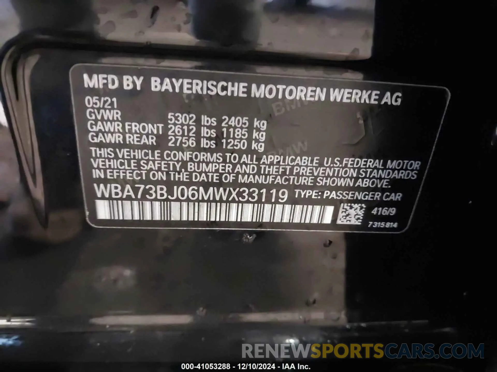 9 fotografías del automóvil dañado WBA73BJ06MWX33119 BMW 540I 2021