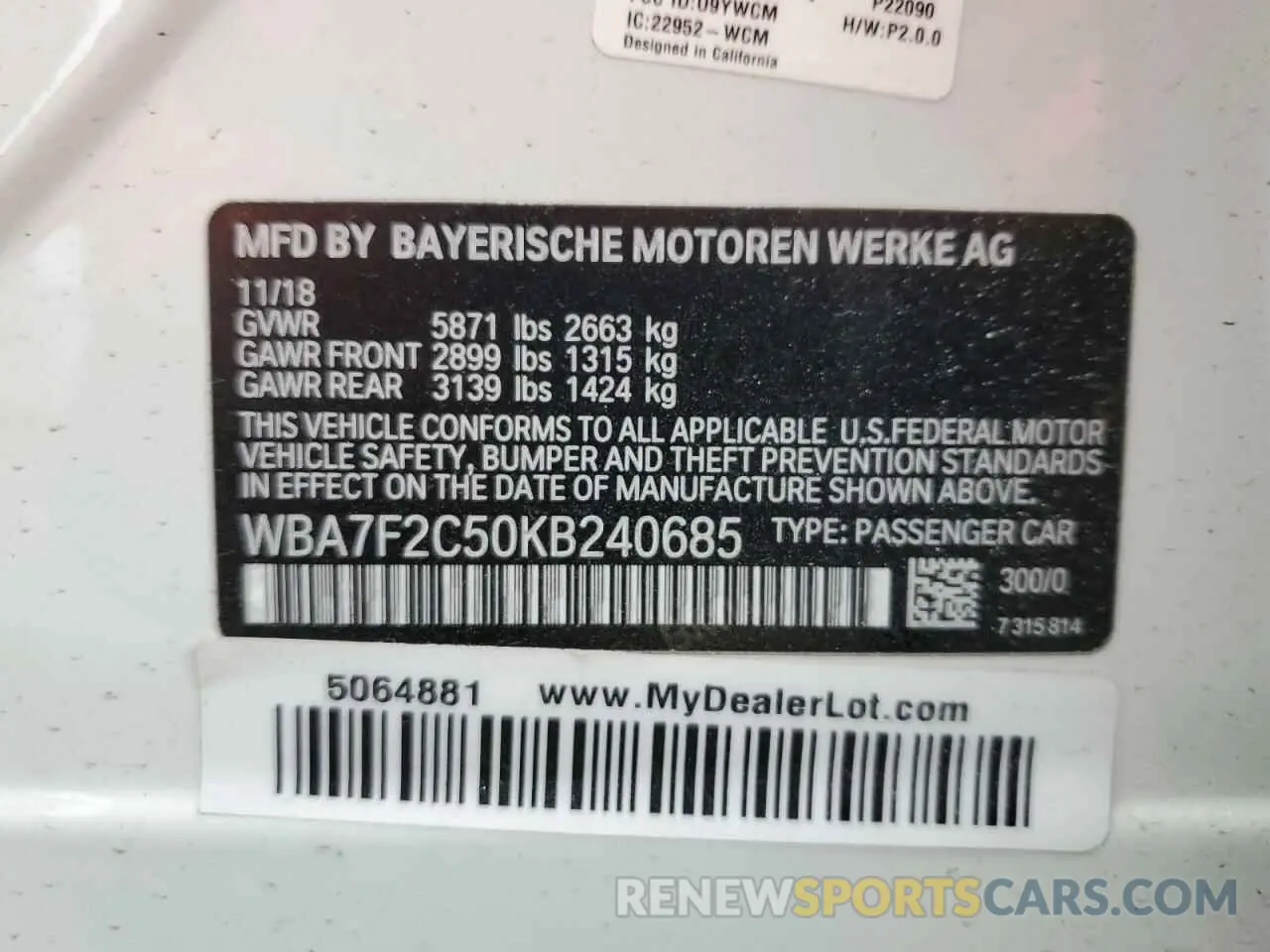 12 fotografías del automóvil dañado WBA7F2C50KB240685 BMW 7 SERIES 2019