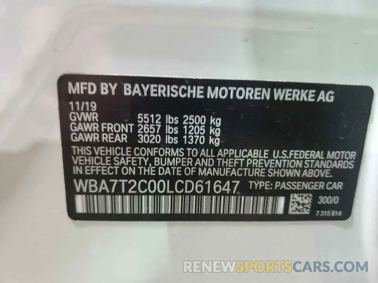 13 fotografías del automóvil dañado WBA7T2C00LCD61647 BMW 7 SERIES 2020
