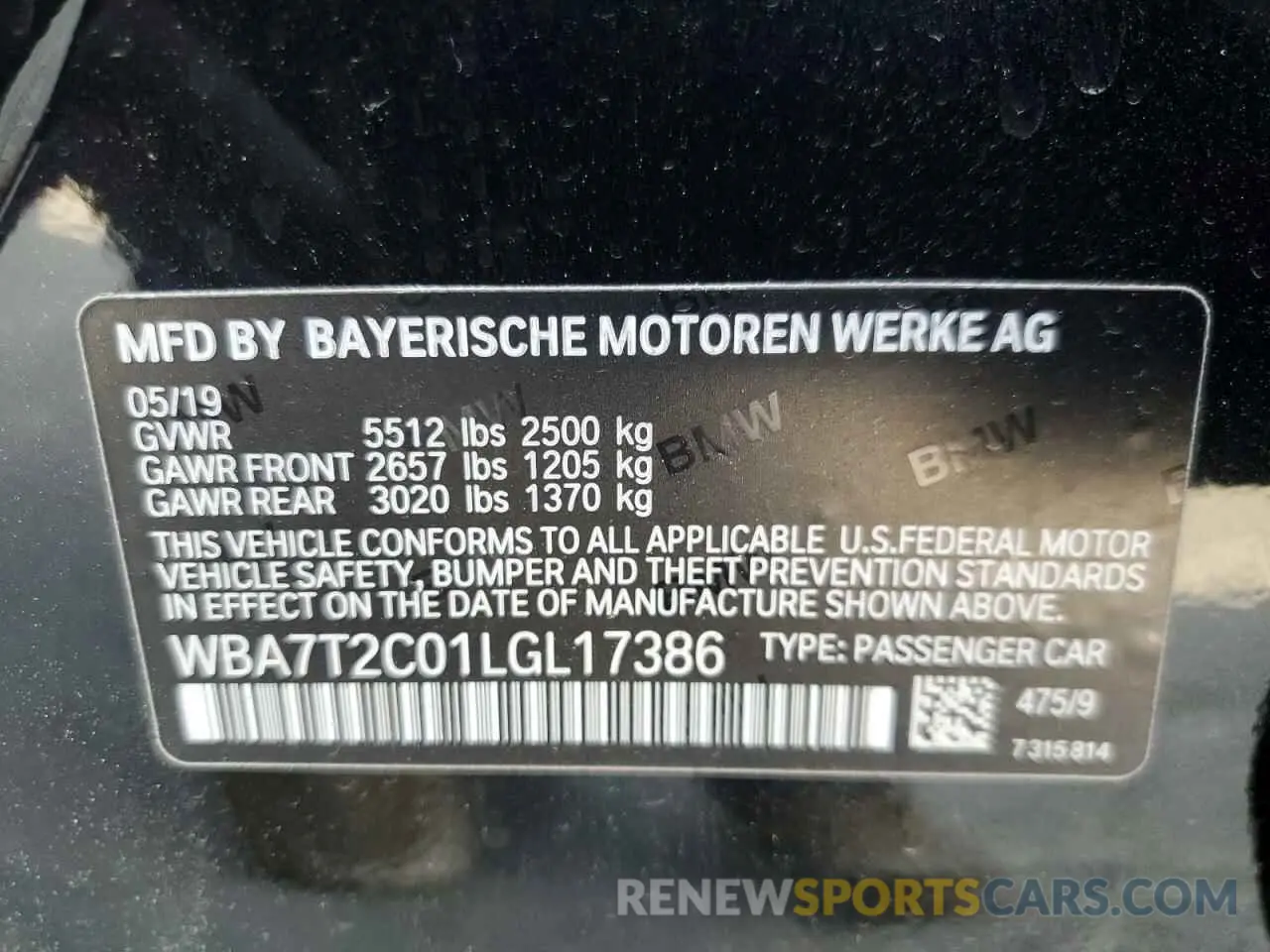 12 fotografías del automóvil dañado WBA7T2C01LGL17386 BMW 7 SERIES 2020