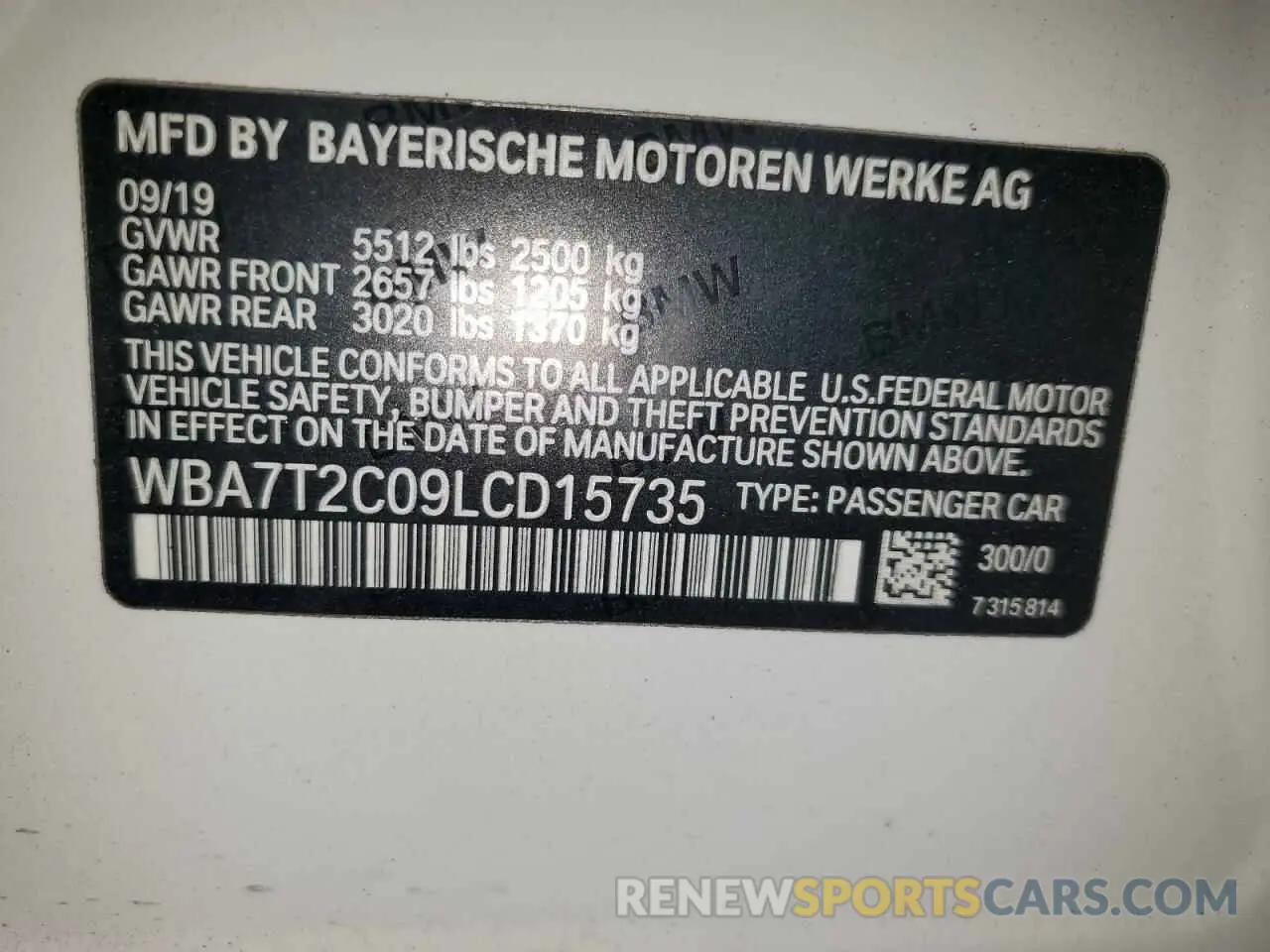 12 fotografías del automóvil dañado WBA7T2C09LCD15735 BMW 7 SERIES 2020
