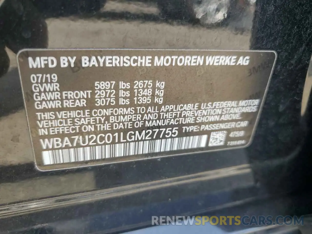 12 fotografías del automóvil dañado WBA7U2C01LGM27755 BMW 7 SERIES 2020