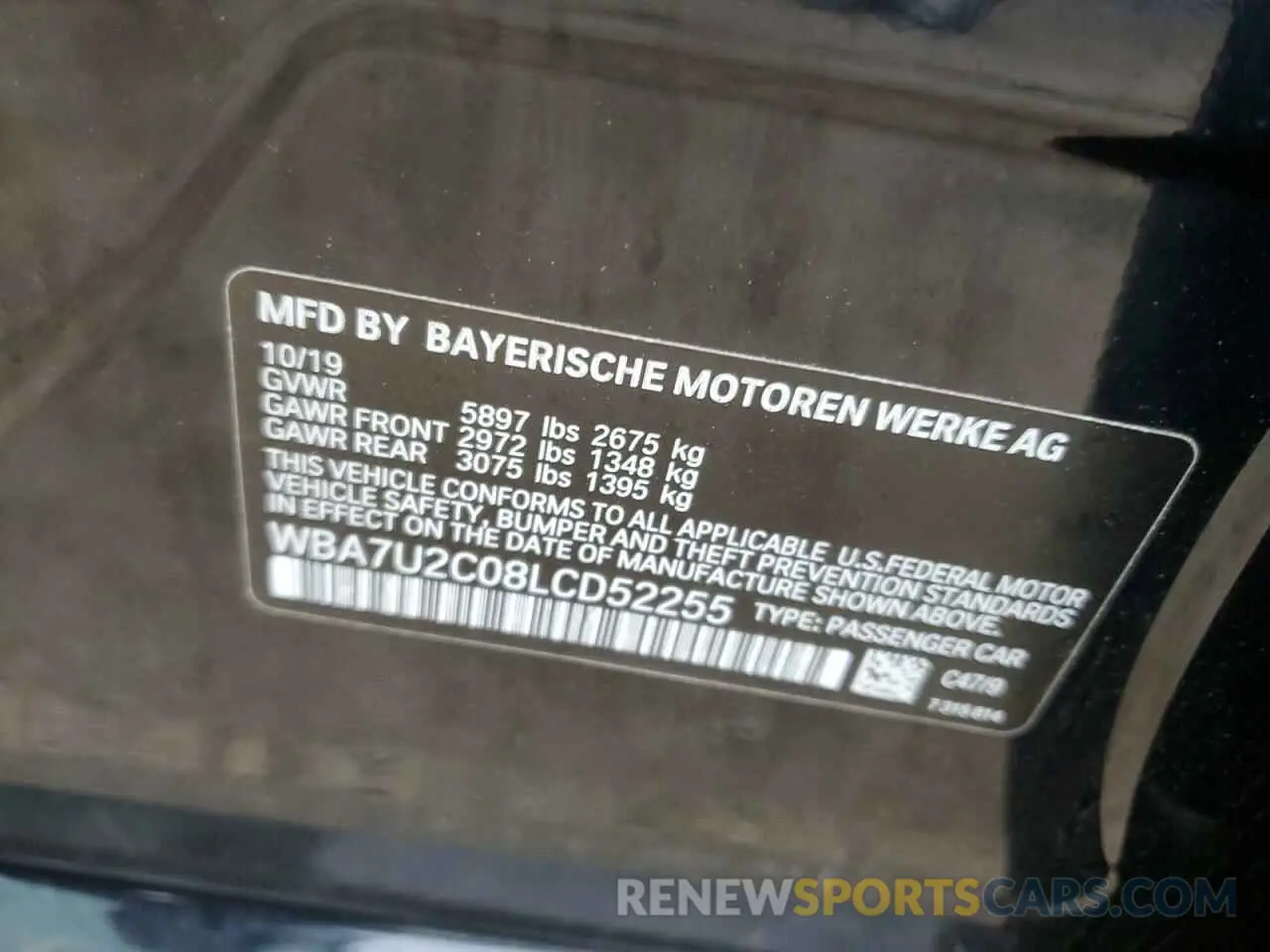 12 fotografías del automóvil dañado WBA7U2C08LCD52255 BMW 7 SERIES 2020