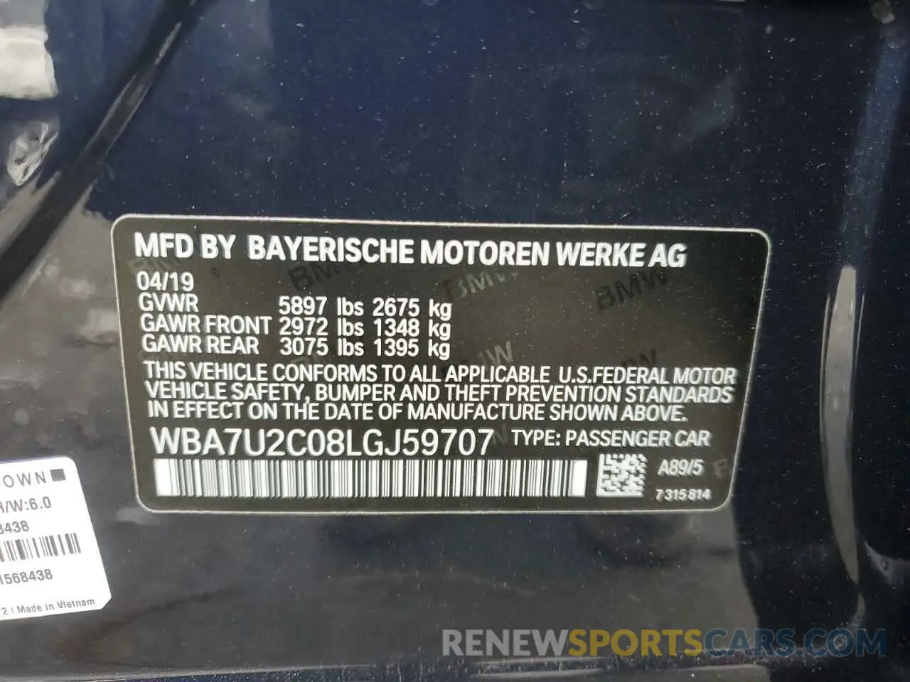 12 fotografías del automóvil dañado WBA7U2C08LGJ59707 BMW 7 SERIES 2020