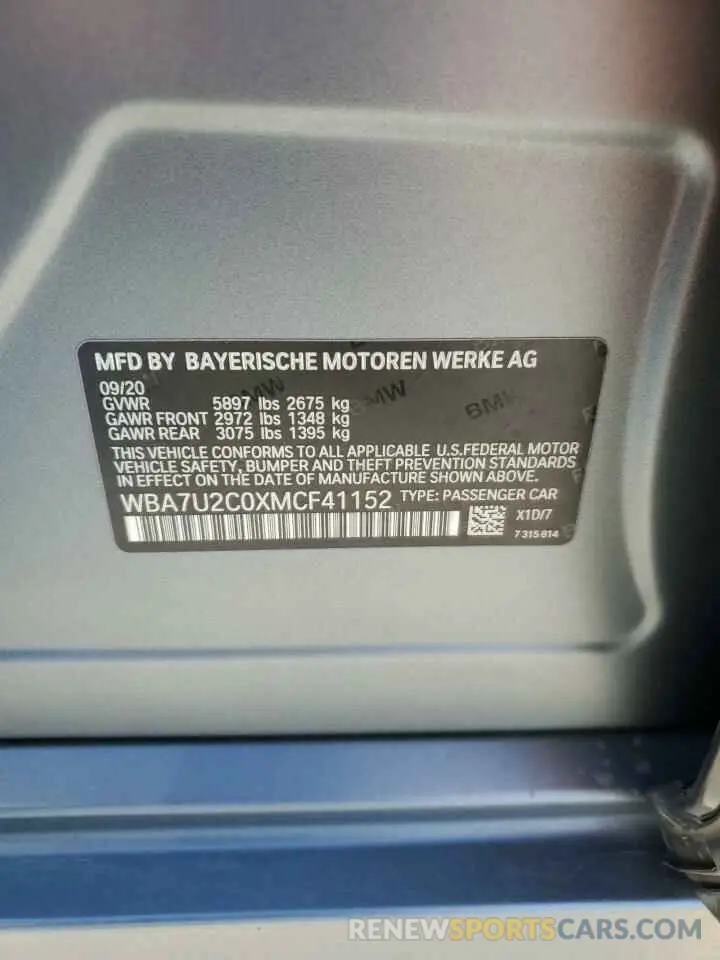 12 fotografías del automóvil dañado WBA7U2C0XMCF41152 BMW 7 SERIES 2021