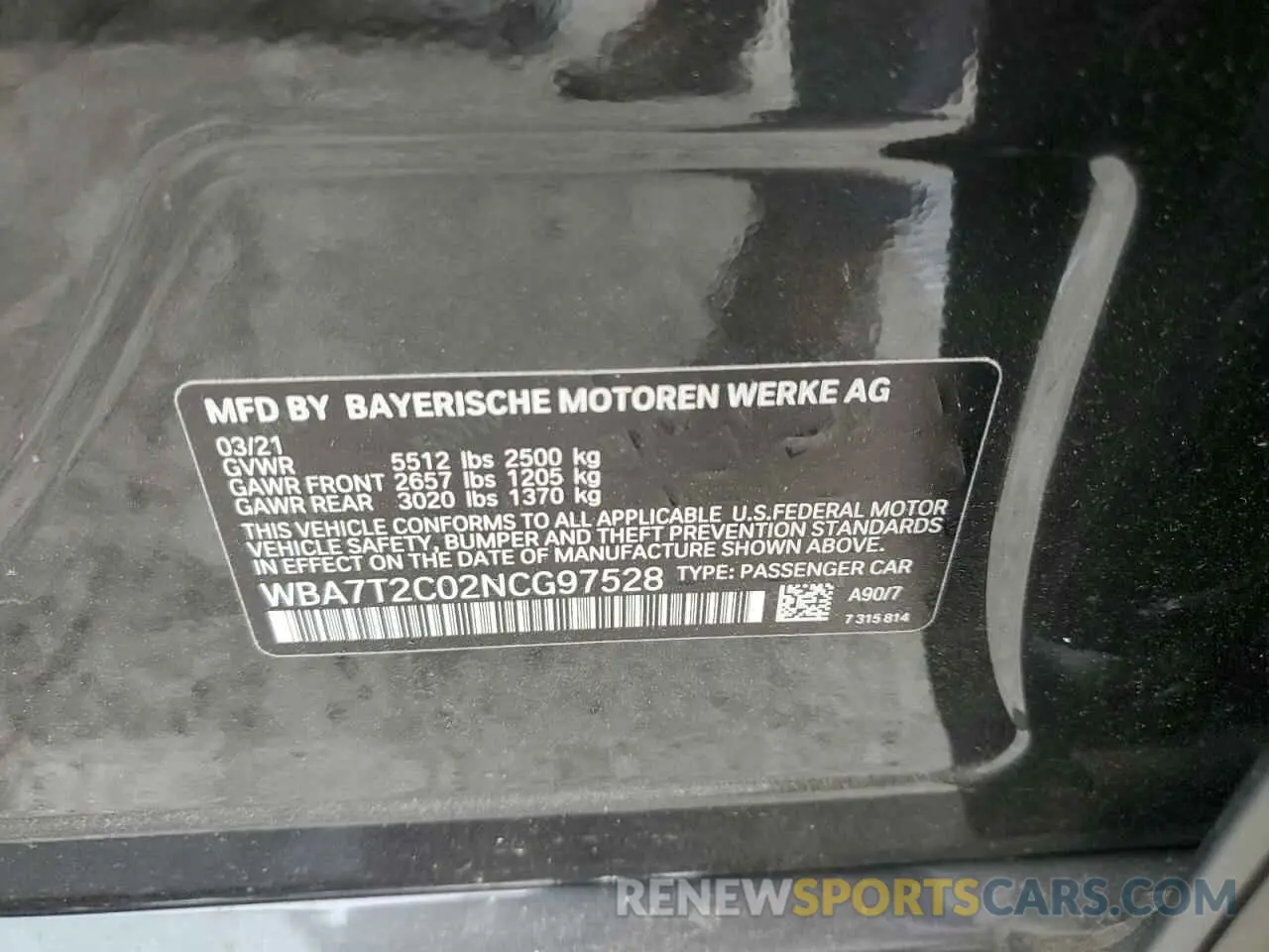 14 fotografías del automóvil dañado WBA7T2C02NCG97528 BMW 7 SERIES 2022